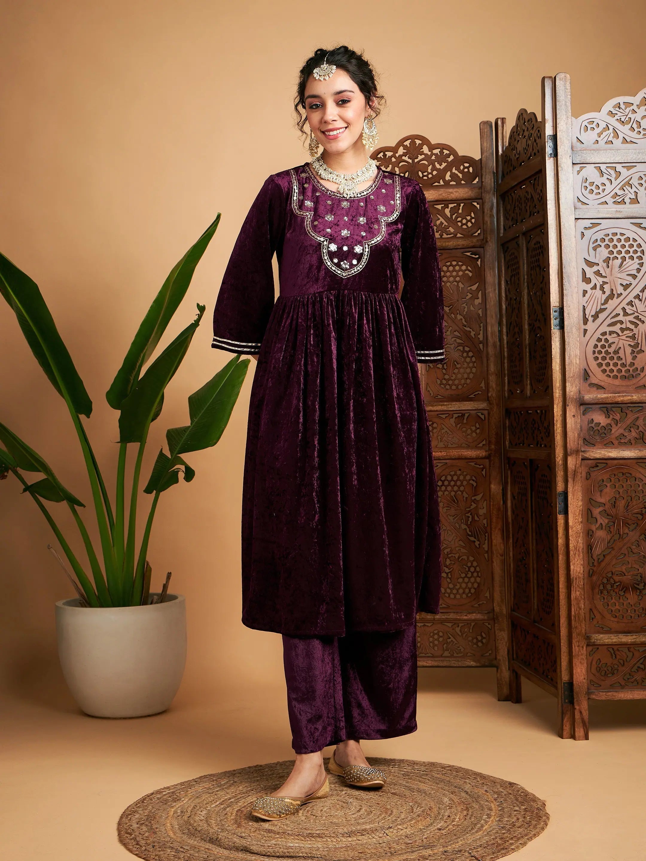 Purple Velvet Straight Pants | Women's Western Outfits