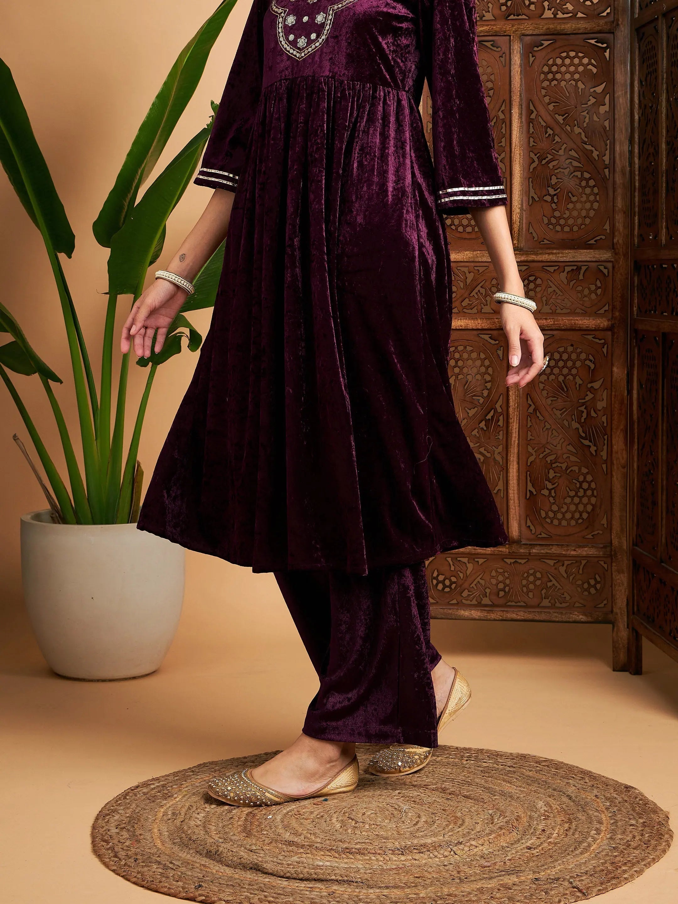 Purple Velvet Straight Pants | Women's Western Outfits