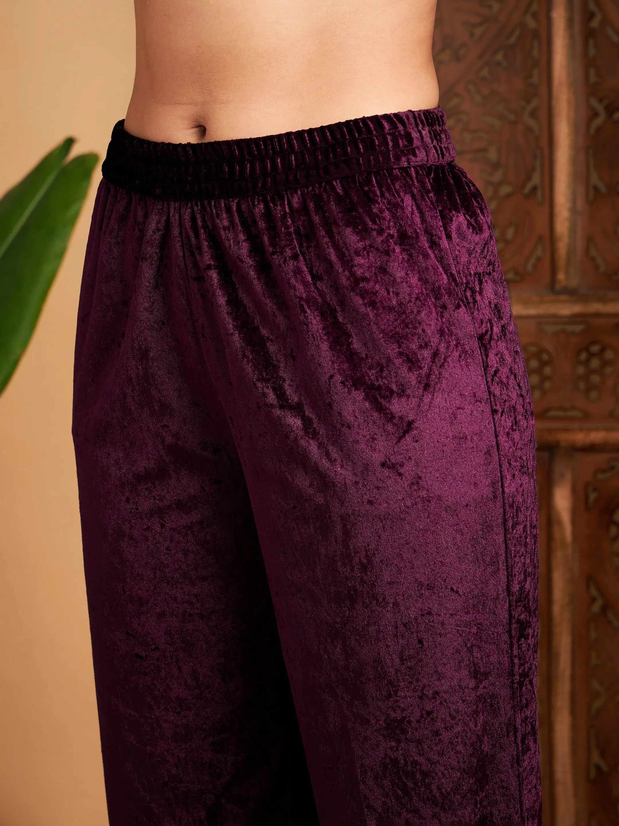 Purple Velvet Straight Pants | Women's Western Outfits