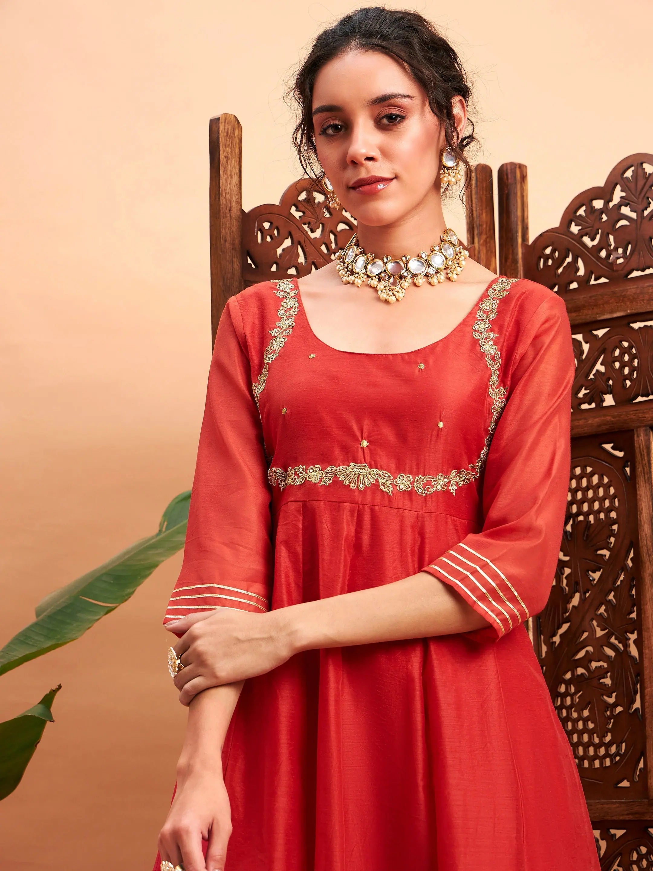 Rust Embroidered Anarkali Kurta | Maxi Anarkali Kurtis for Women