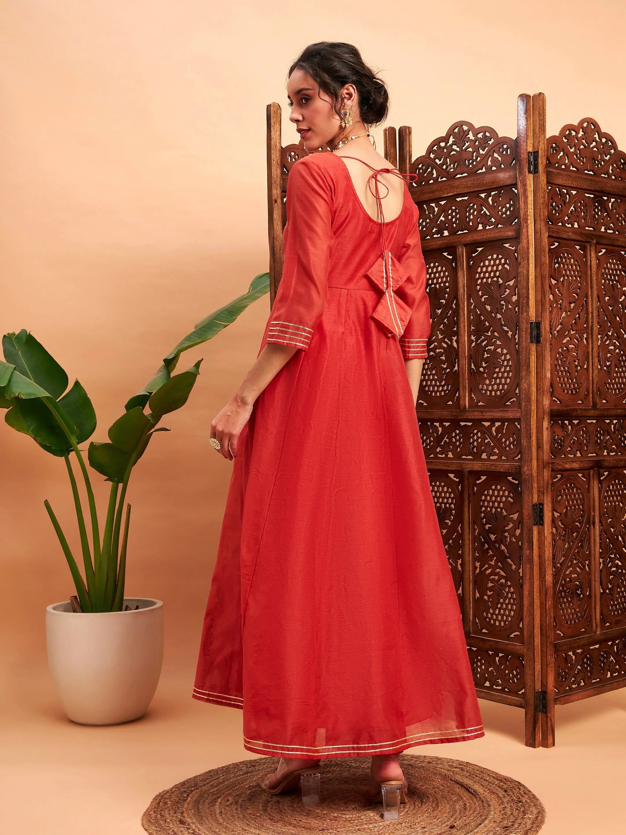 Rust Embroidered Anarkali Kurta | Maxi Anarkali Kurtis for Women