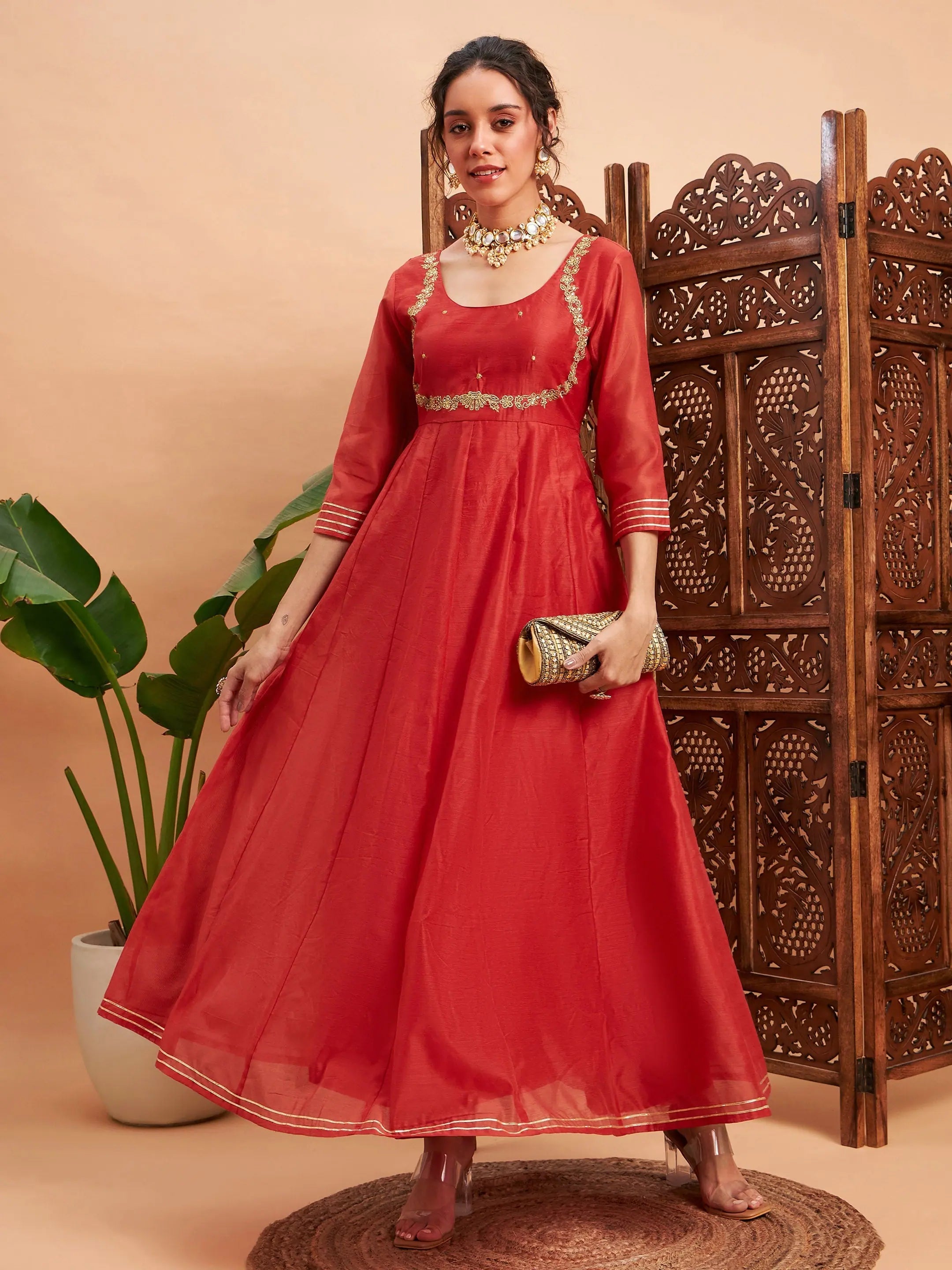 Rust Embroidered Anarkali Kurta | Maxi Anarkali Kurtis for Women
