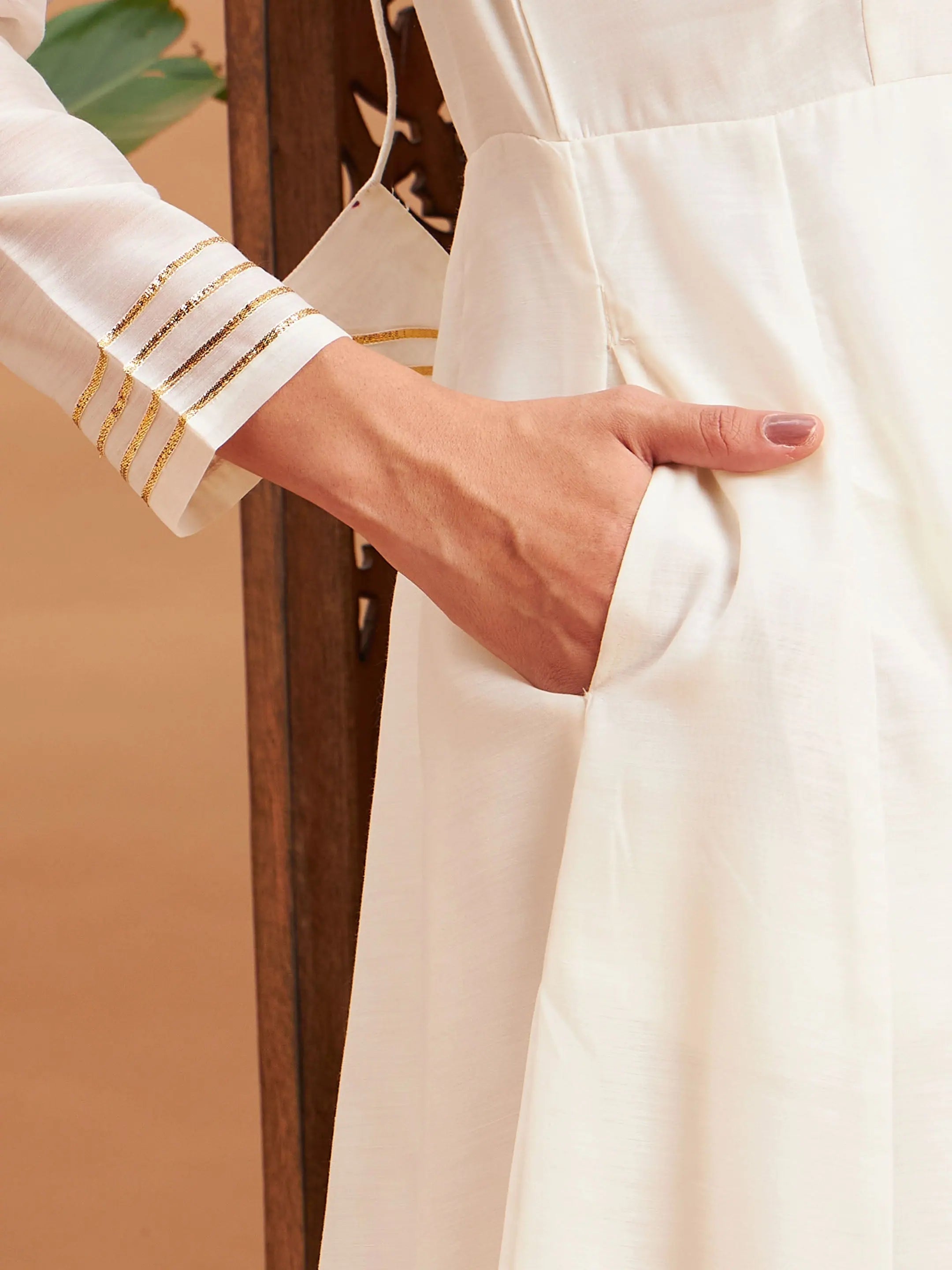 Off White Chanderi Anarkali Kurta - Women's Anarkali Dress