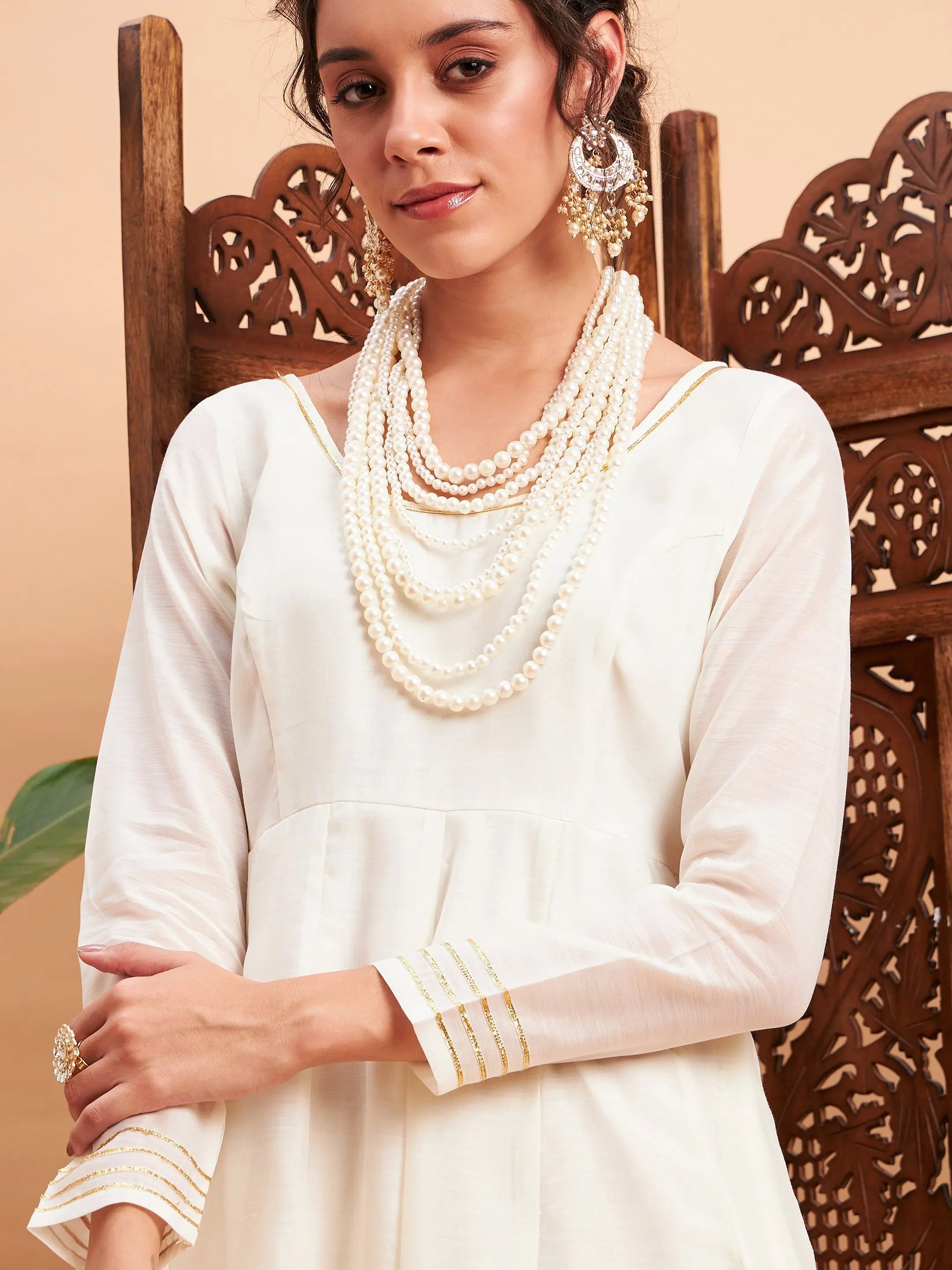 Off White Chanderi Anarkali Kurta - Women's Anarkali Dress