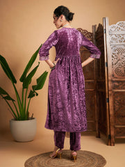 Women Mauve Velvet Wrap Gathered Kurta