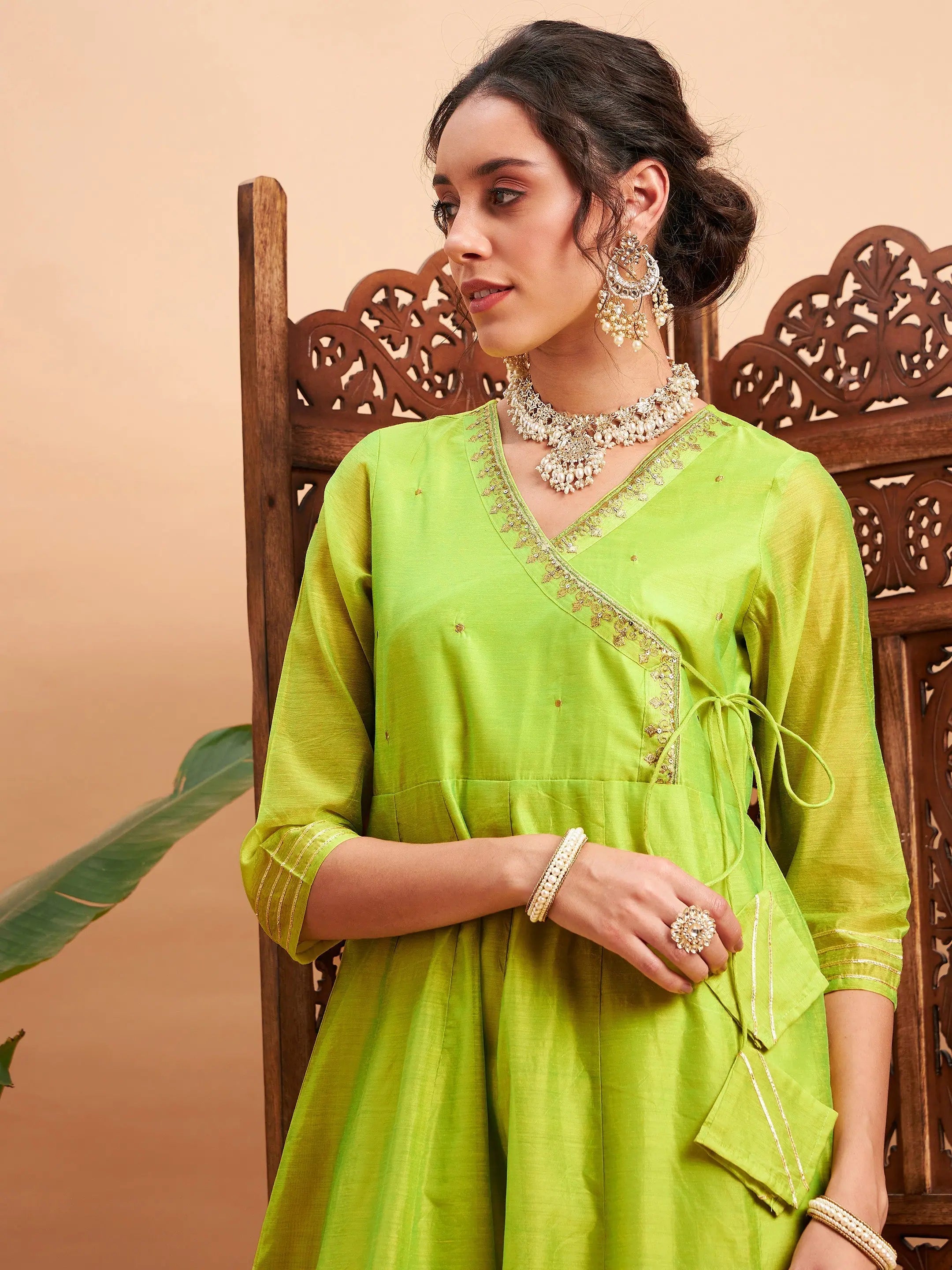 Lime Green Embroidered Anarkali Kurta - Women's Anarkali Kurti