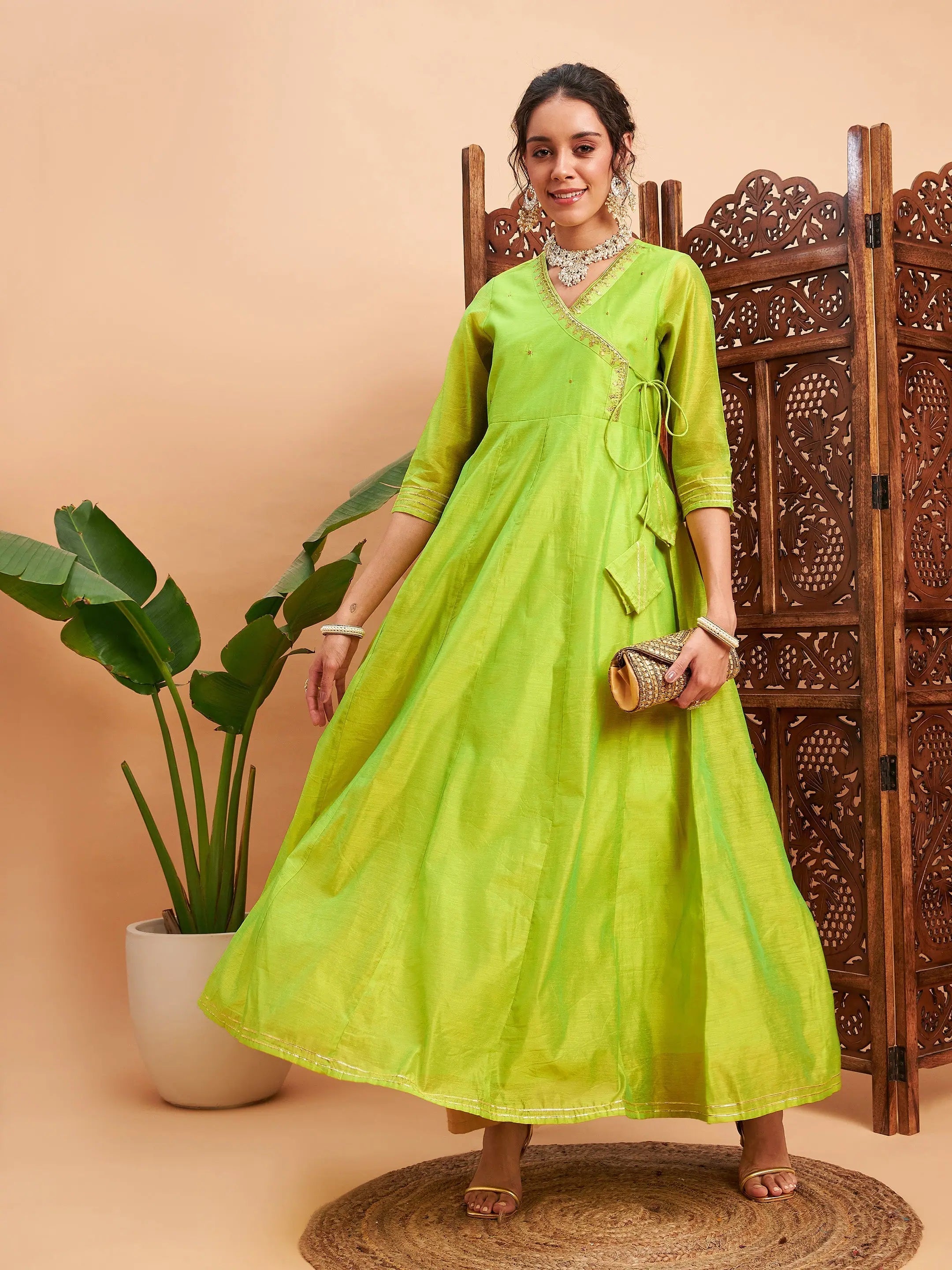 Lime Green Embroidered Anarkali Kurta - Women's Anarkali Kurti