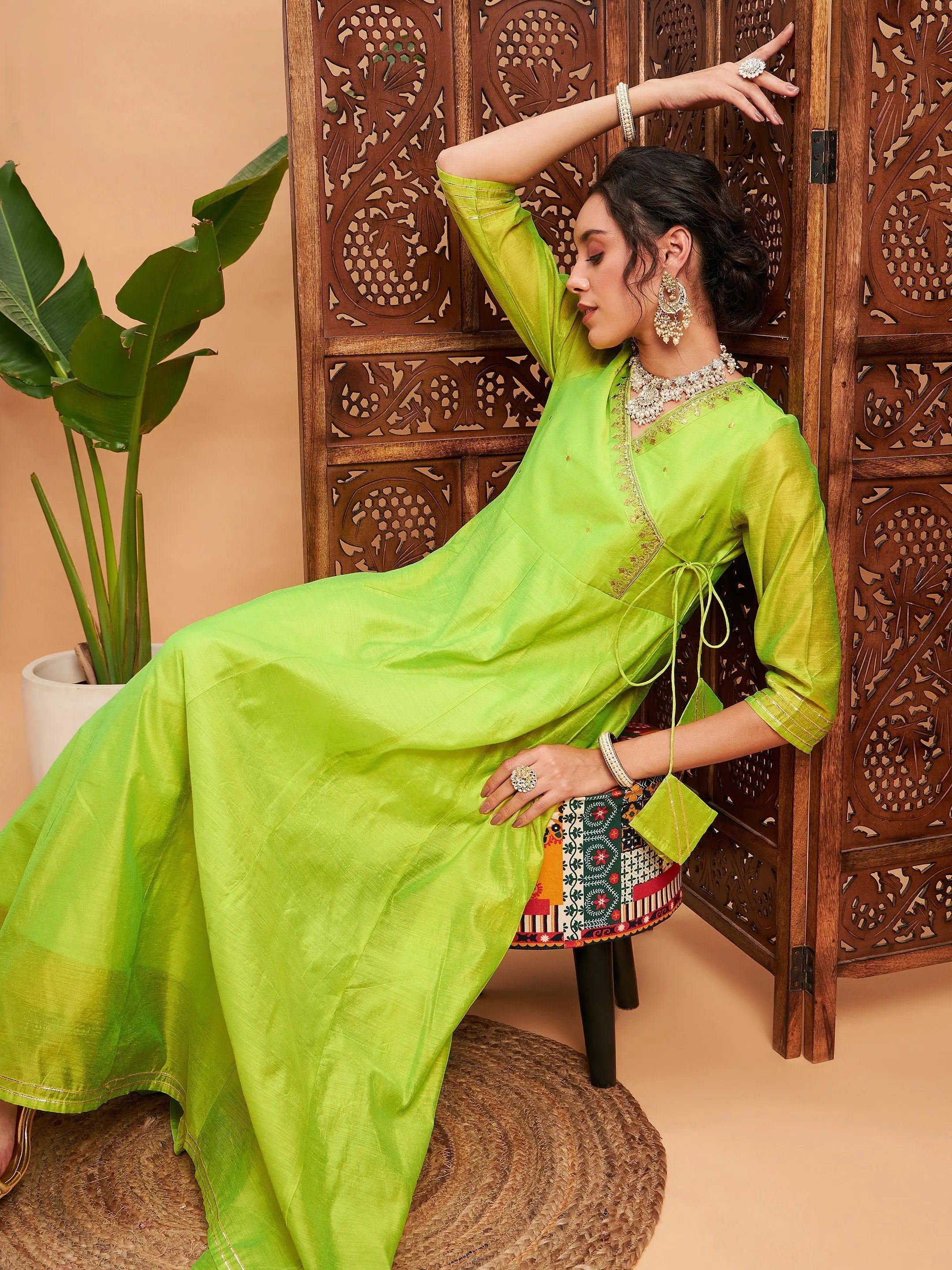 Lime Green Embroidered Anarkali Kurta - Women's Anarkali Kurti