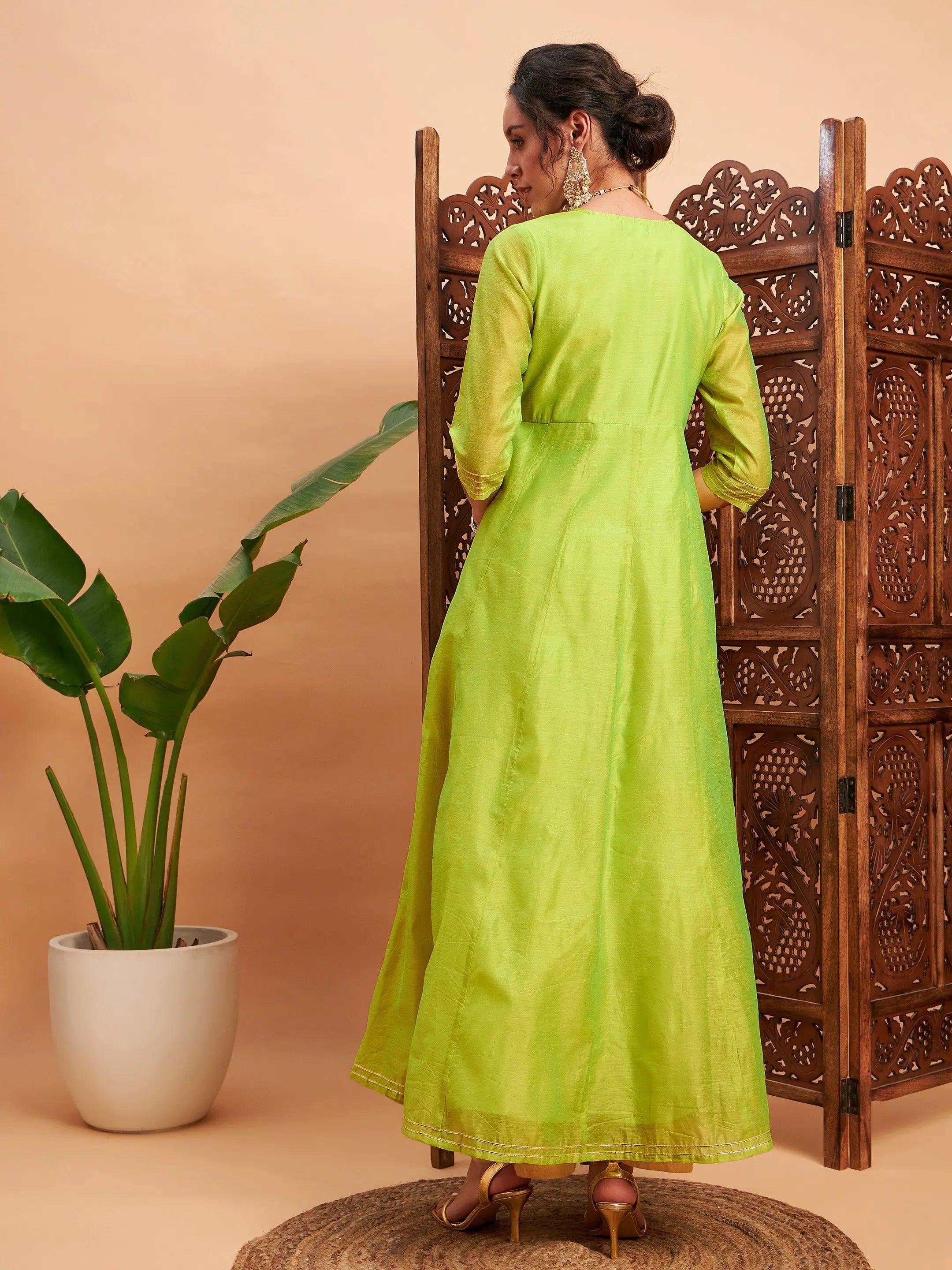 Lime Green Embroidered Anarkali Kurta - Women's Anarkali Kurti