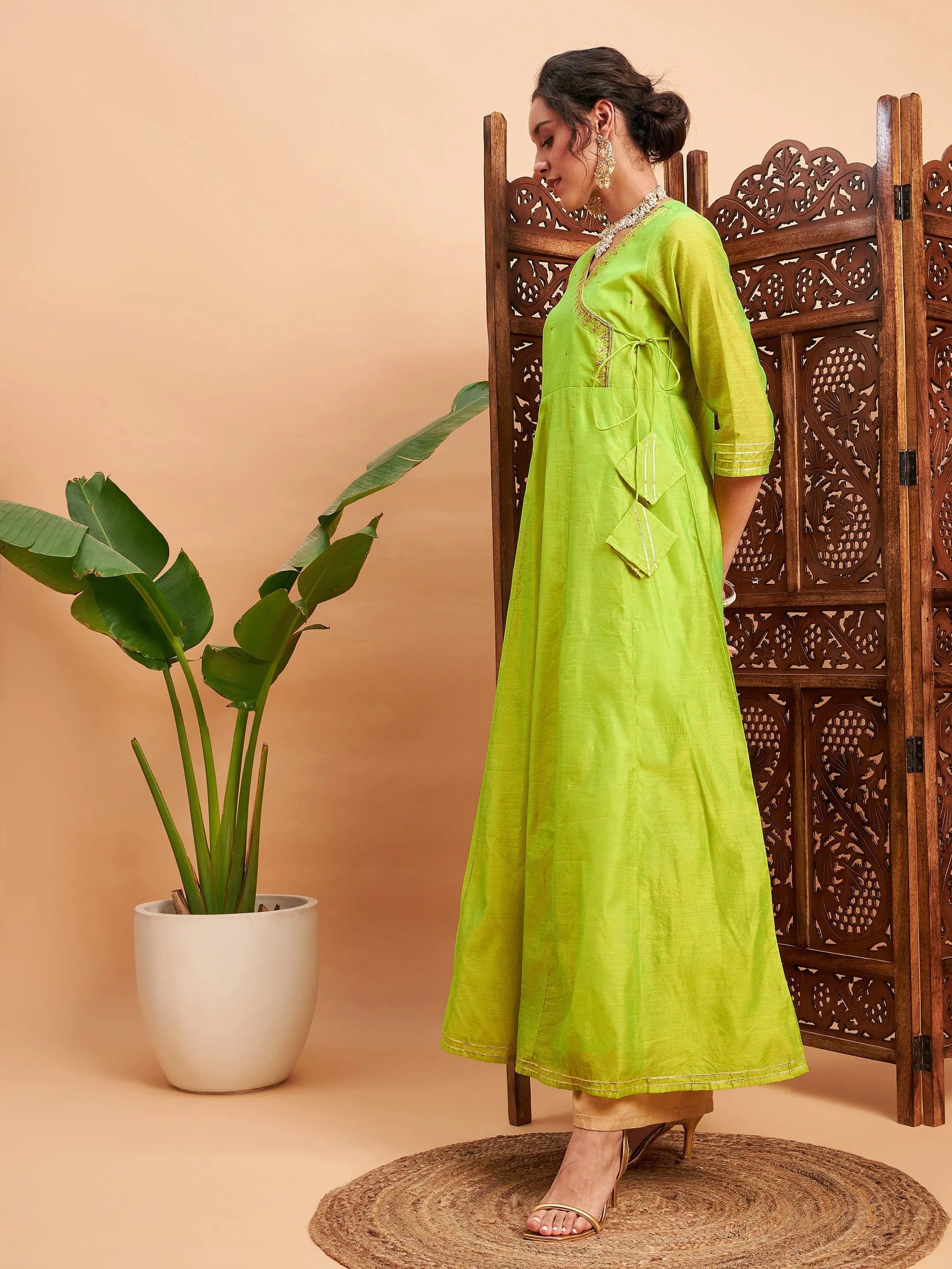 Lime Green Embroidered Anarkali Kurta - Women's Anarkali Kurti