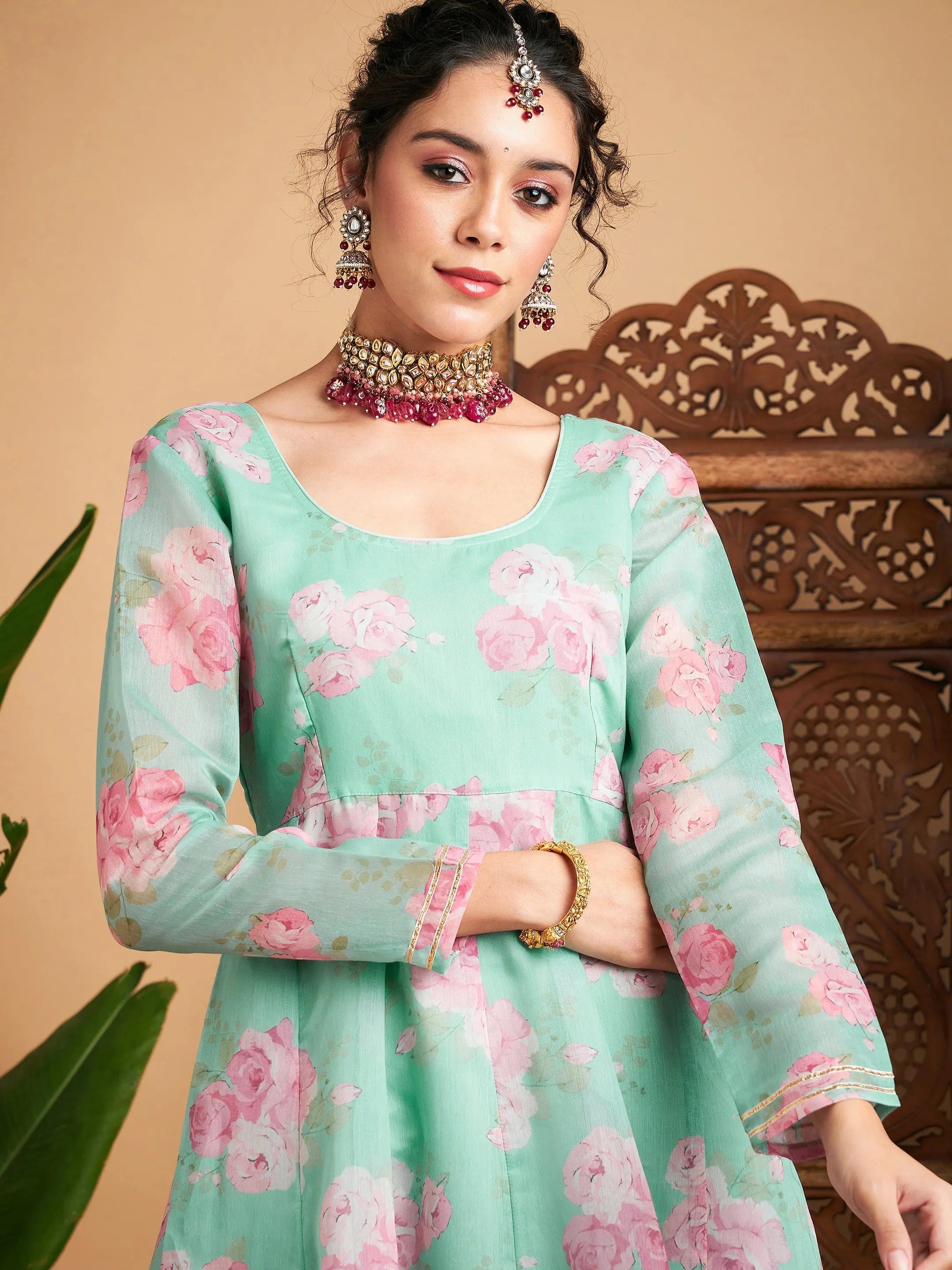 Women's Blue Floral Anarkali Kurta | Maxi Dress for Parties