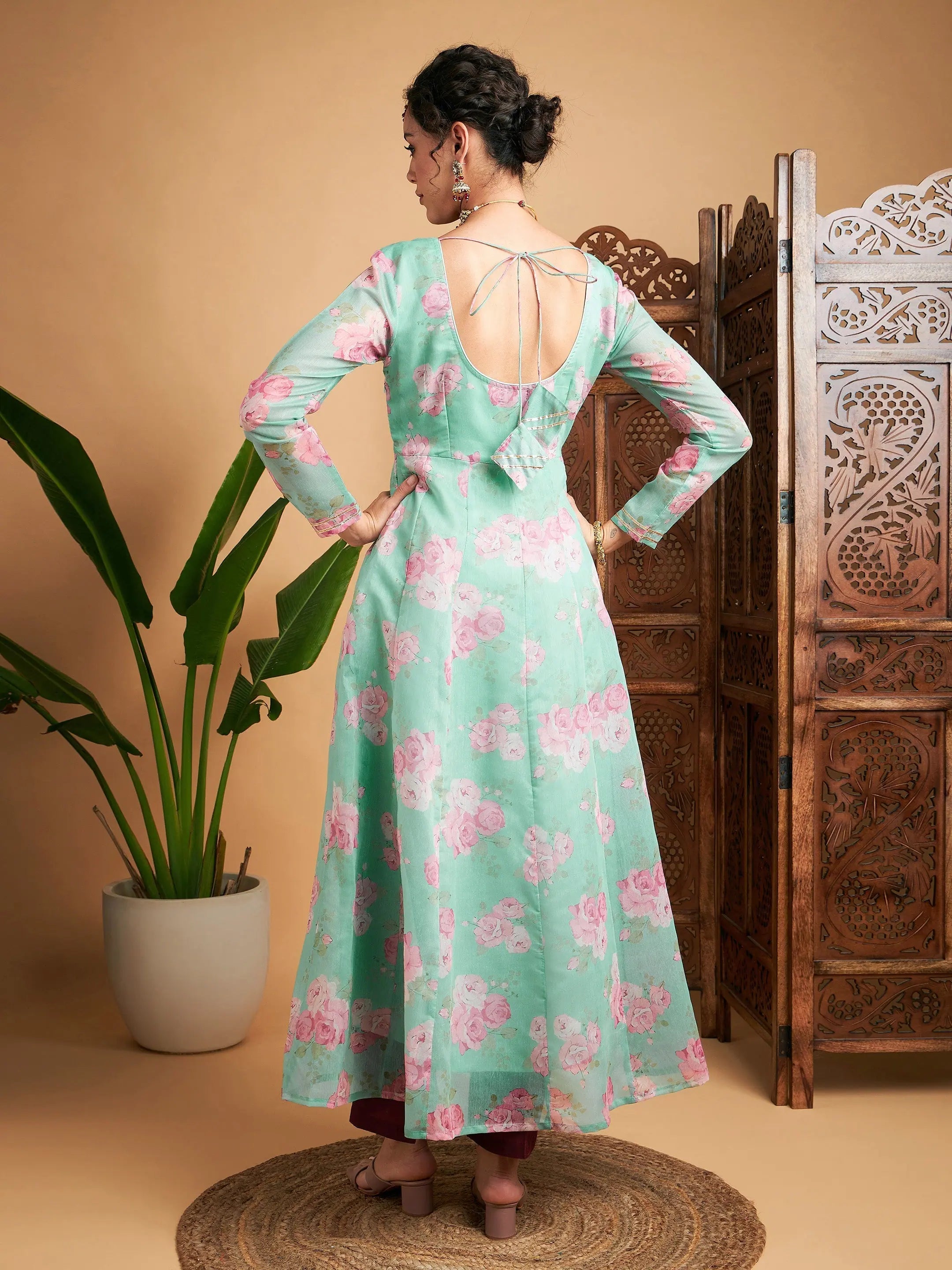 Women's Blue Floral Anarkali Kurta | Maxi Dress for Parties