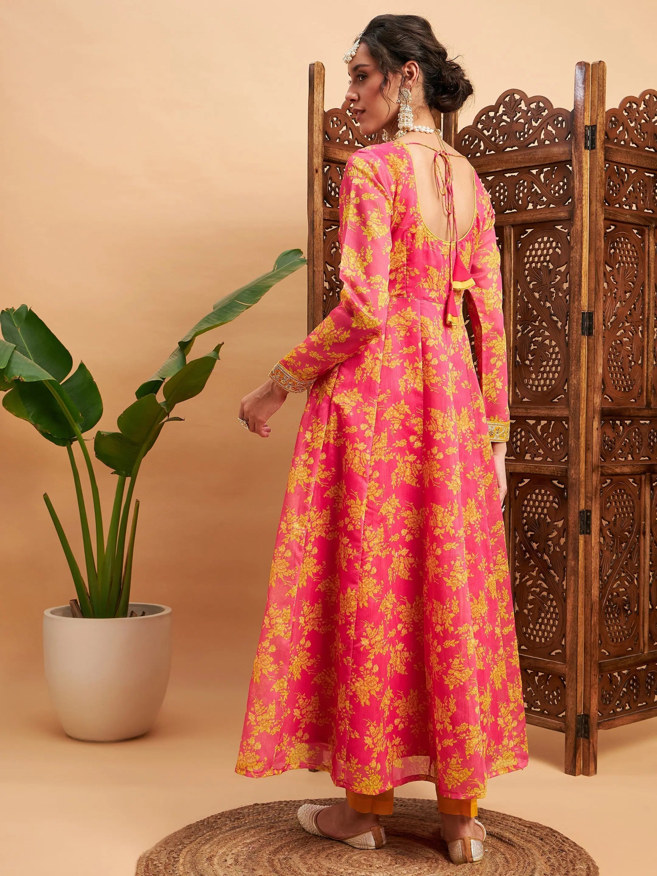 Fuchsia Floral Anarkali Kurti | Women's Anarkali Gown