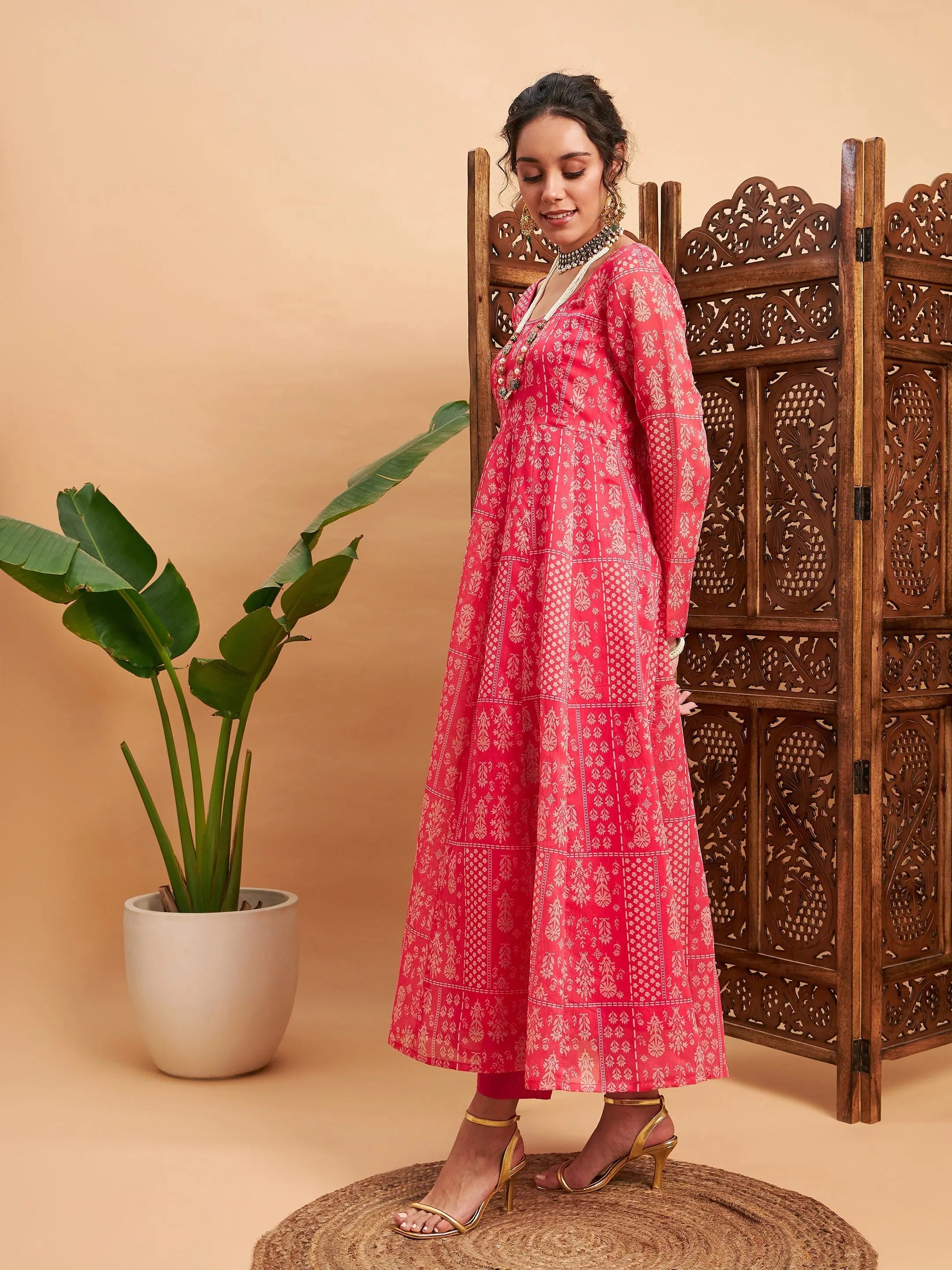 Pink Floral Anarkali Kurta for Women | Anarkali Kurtis