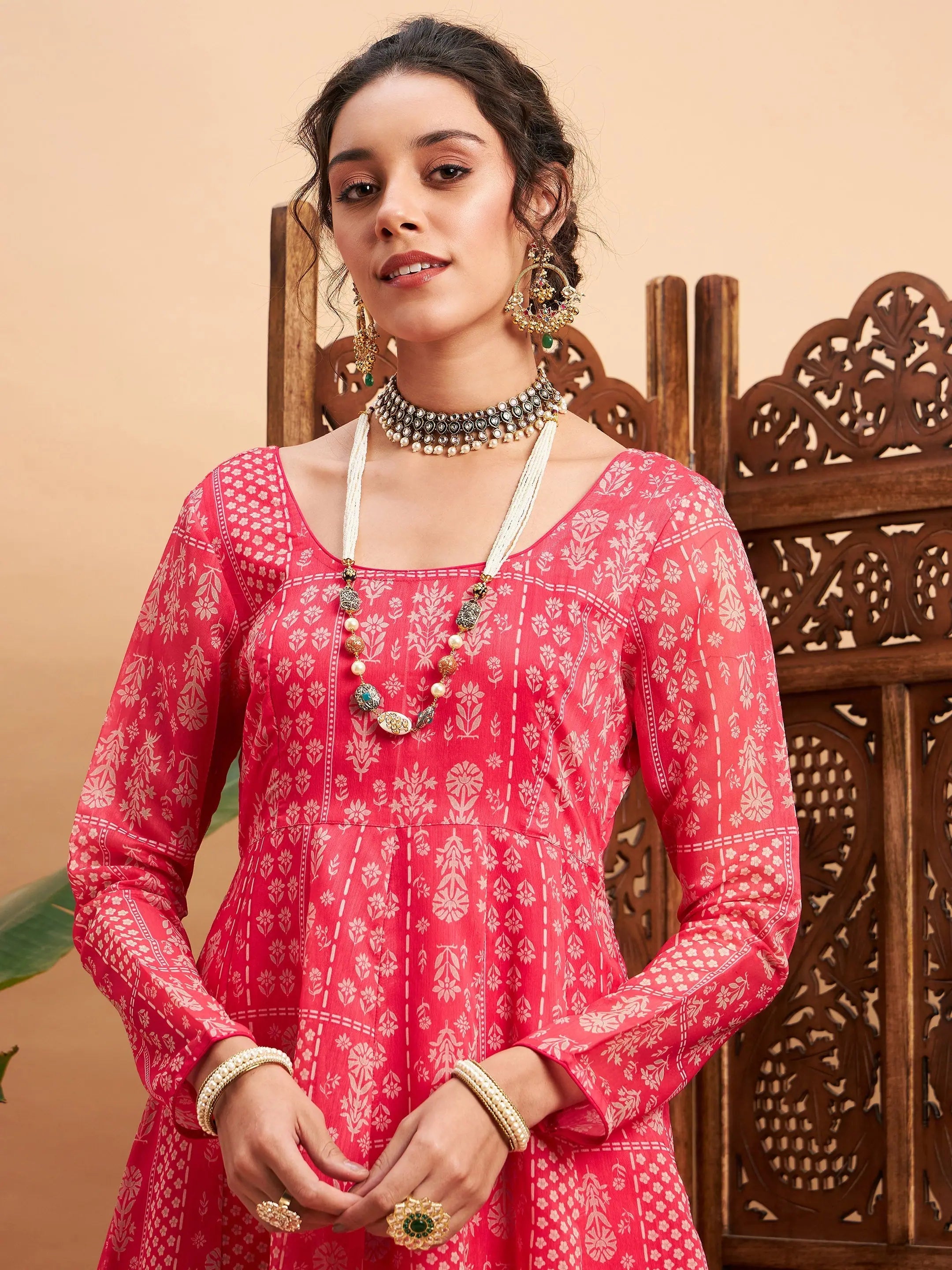 Pink Floral Anarkali Kurta for Women | Anarkali Kurtis