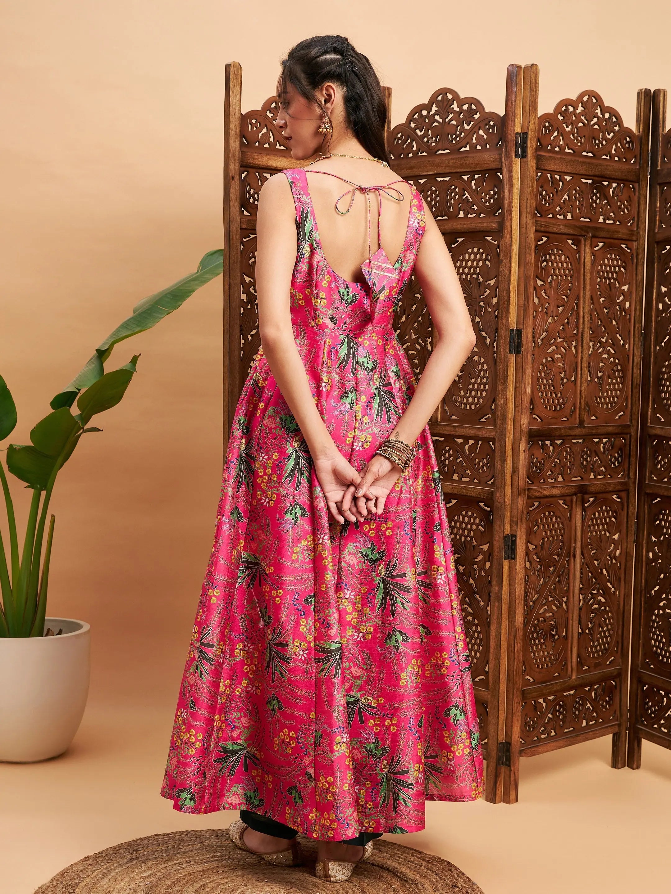 Pink Floral Anarkali Maxi Kurta | Women's Anarkali Kurtis & Dr...