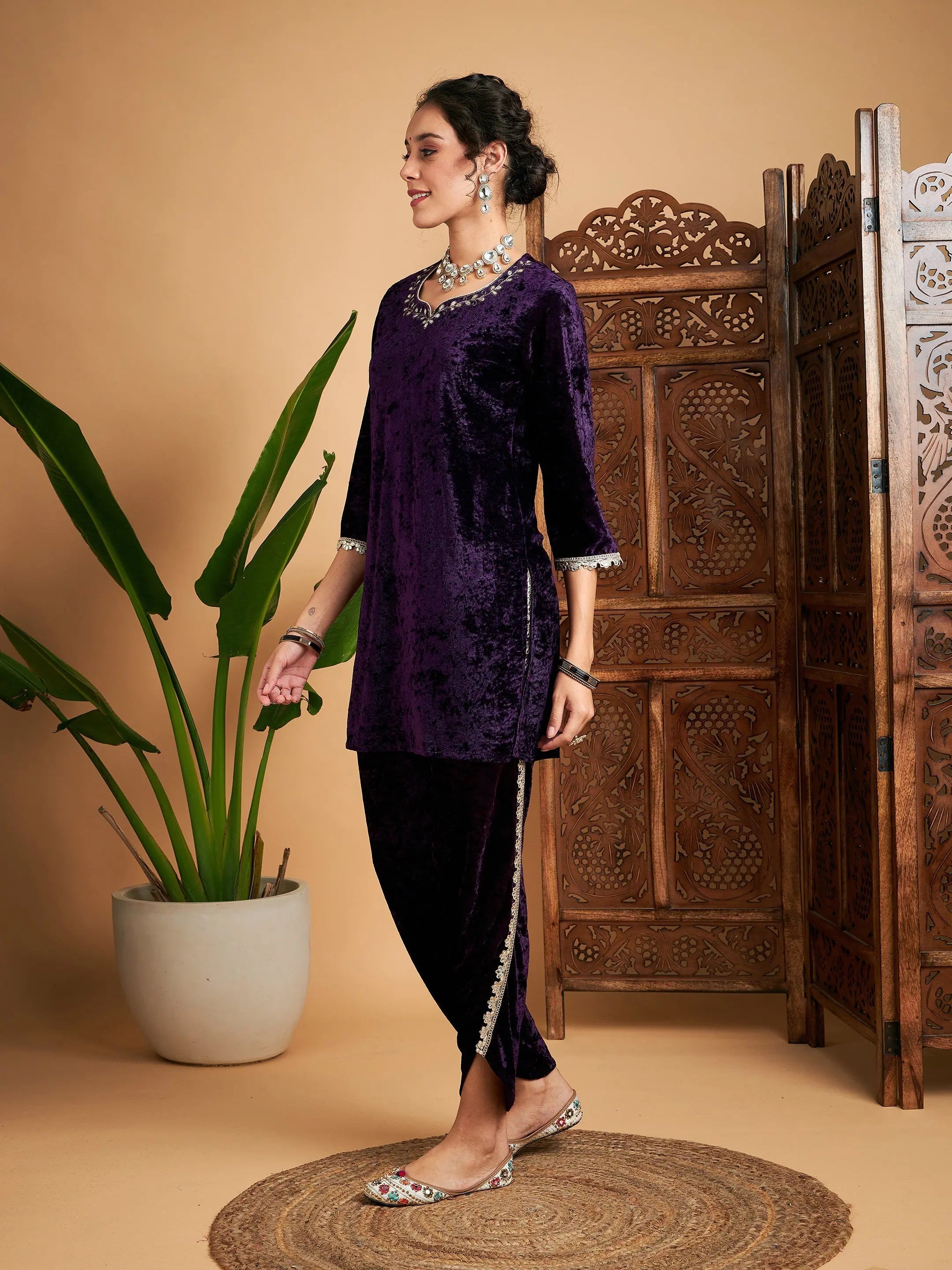 Purple Velvet Gota Patti Kurta | Stylish Indian Kurtis for Women