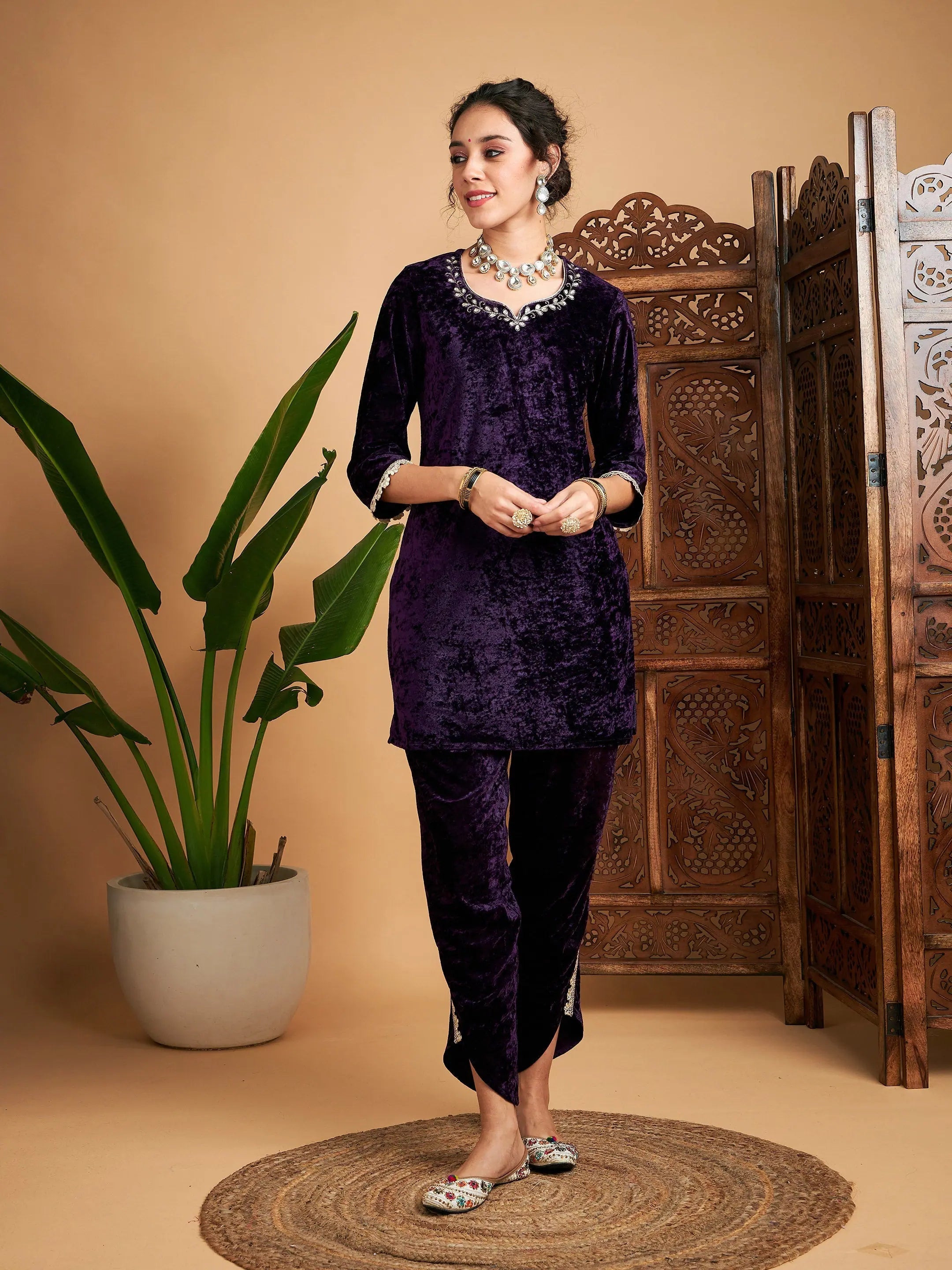 Purple Velvet Gota Patti Kurta | Stylish Indian Kurtis for Women