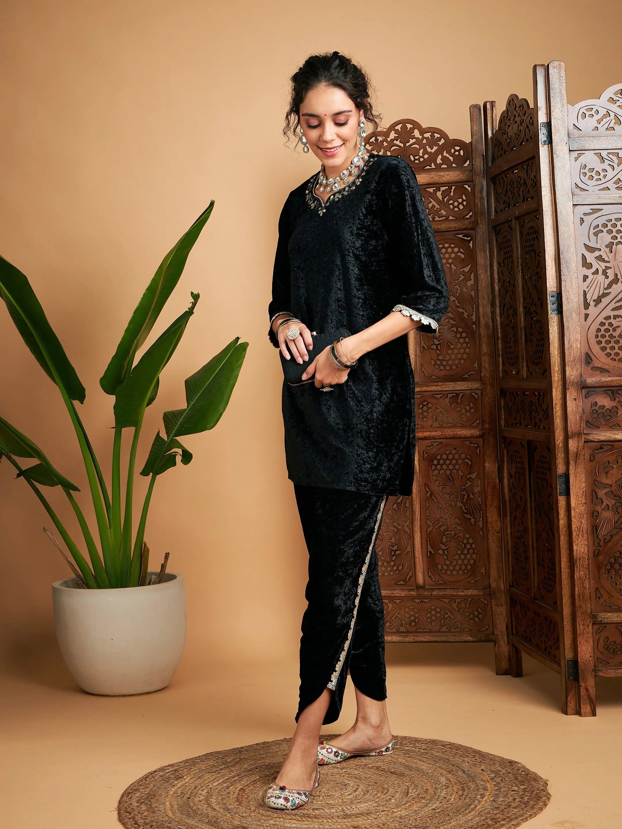 Black Velvet Gota Patti Kurta | Women's Indian Tunic Top