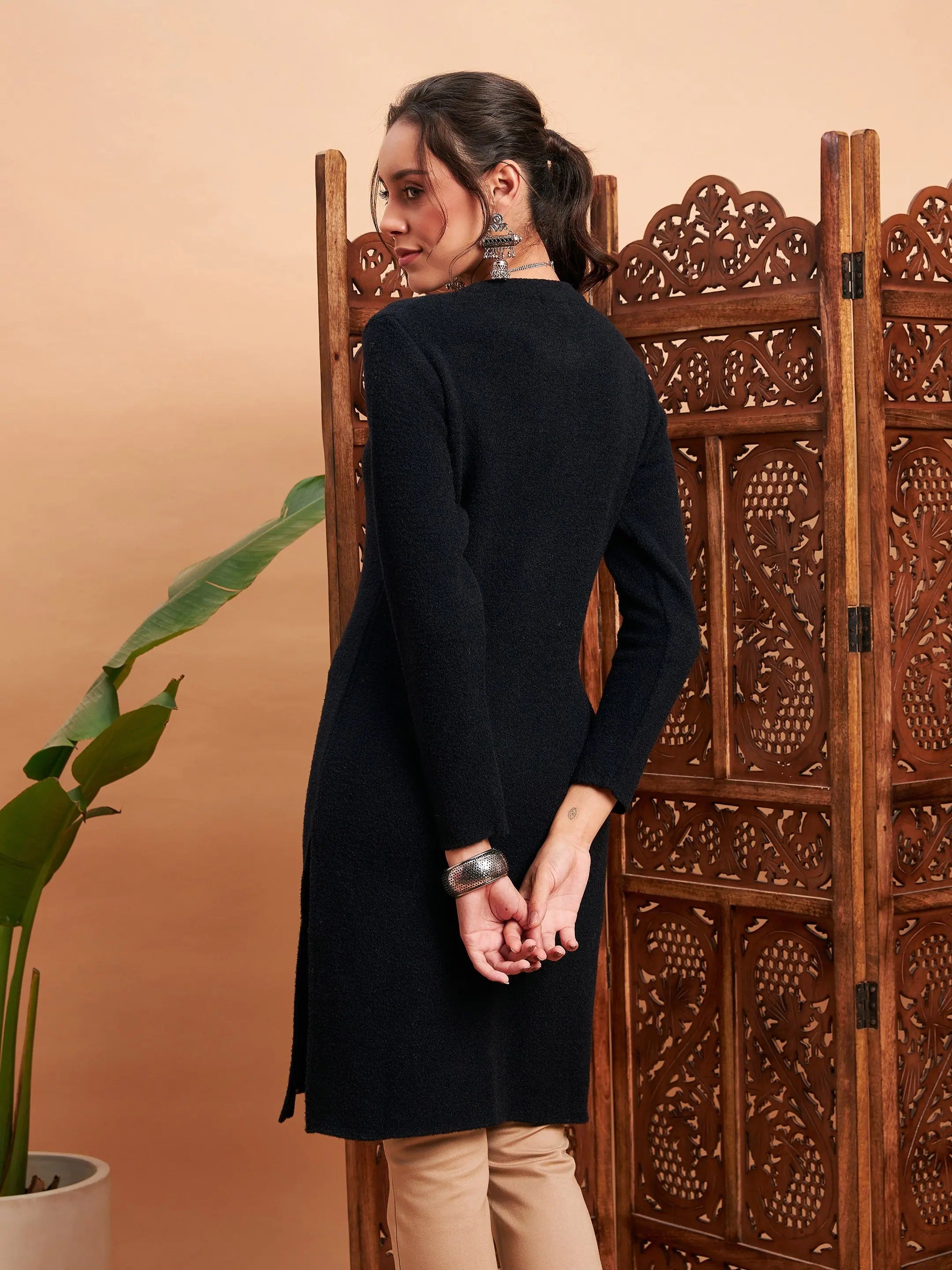 Black Solid Nylon Indian Kurta for Ladies | Modern Kurtas