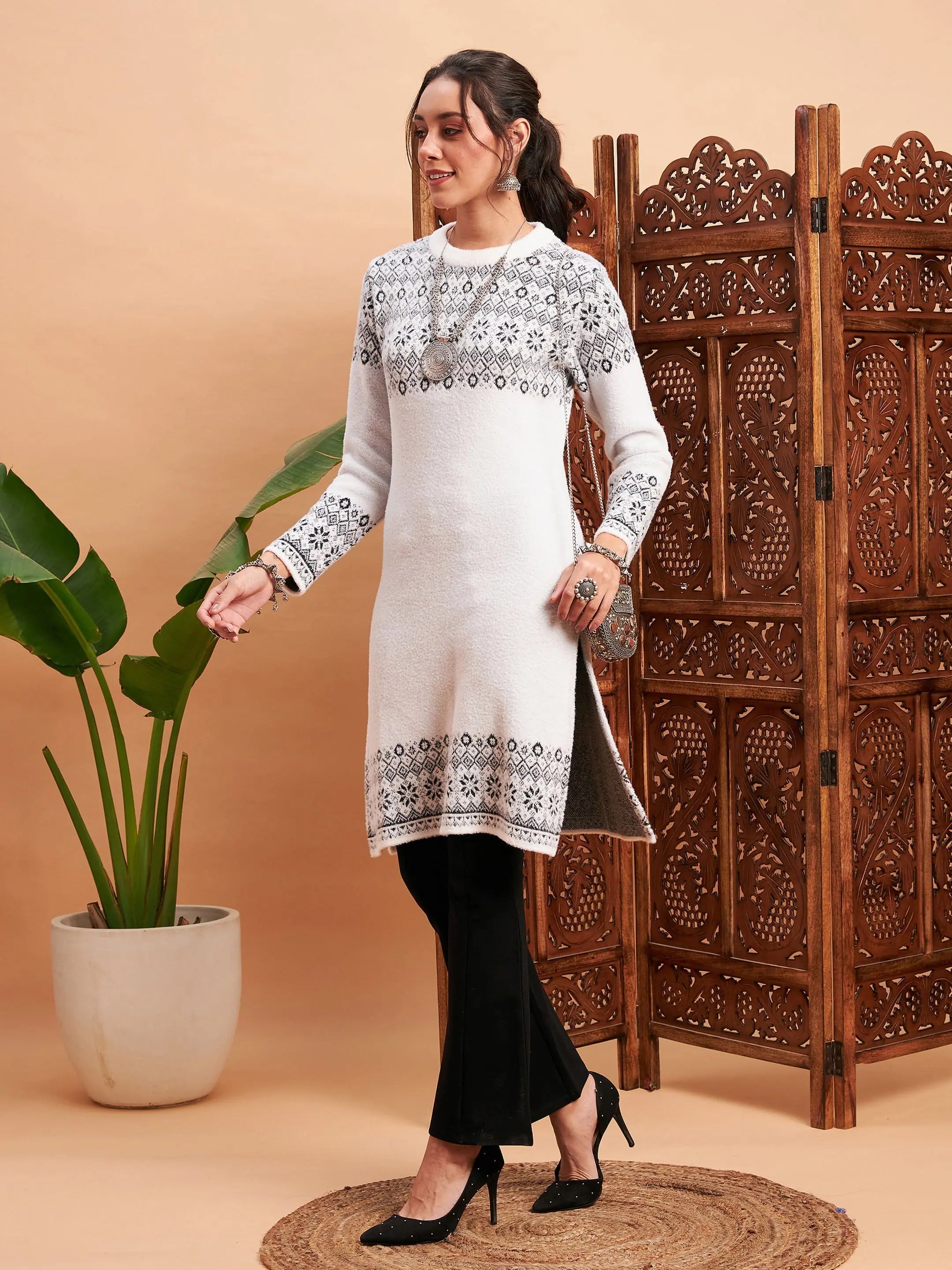 Black & White Tie-Dye Indian Kurtis - Nylon Women's Kurta