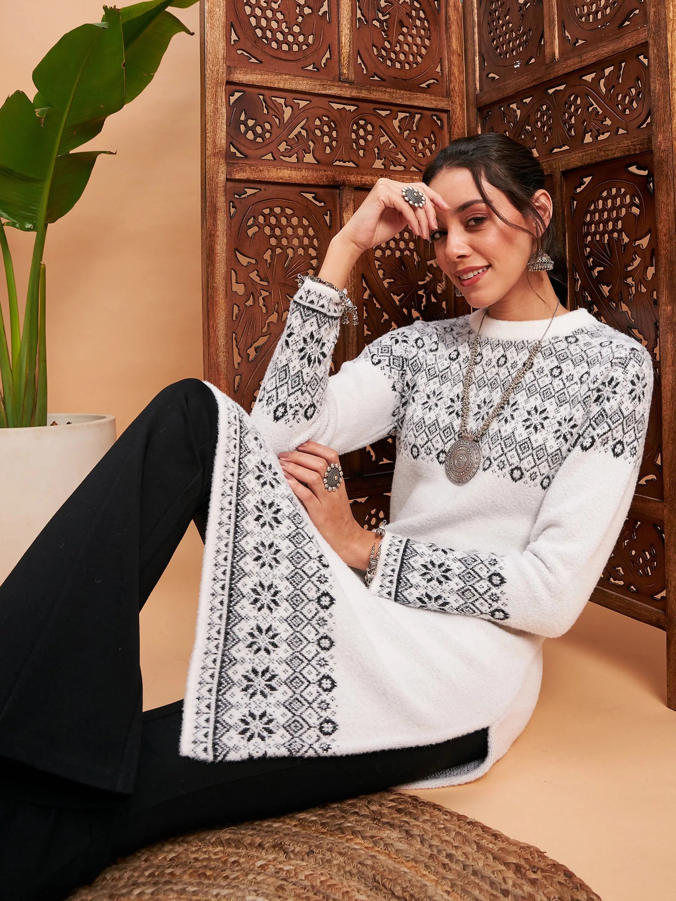 Black & White Tie-Dye Indian Kurtis - Nylon Women's Kurta