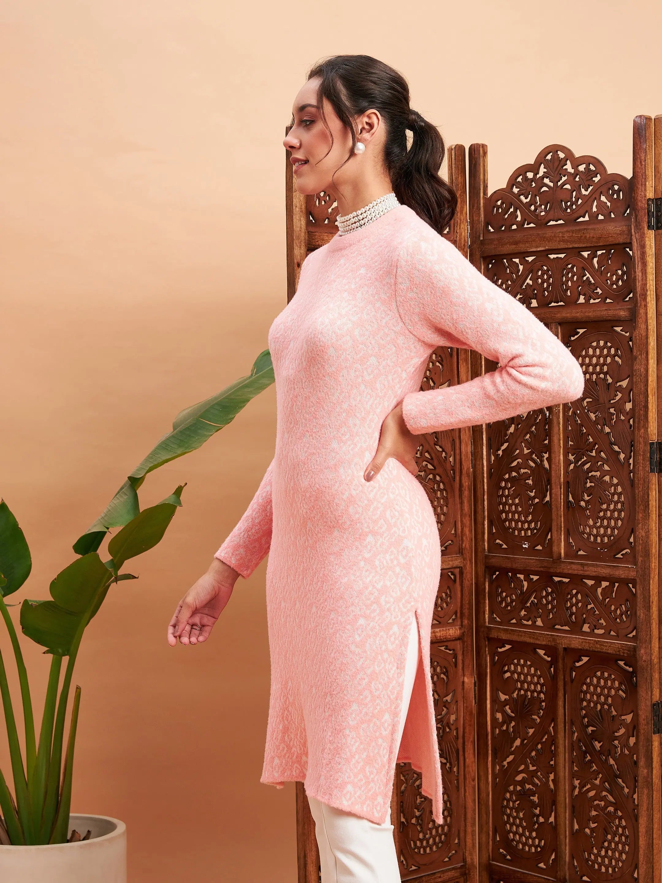 Pink & Off White Tie-Dye Indian Kurta Ladies - Nylon Kurtis