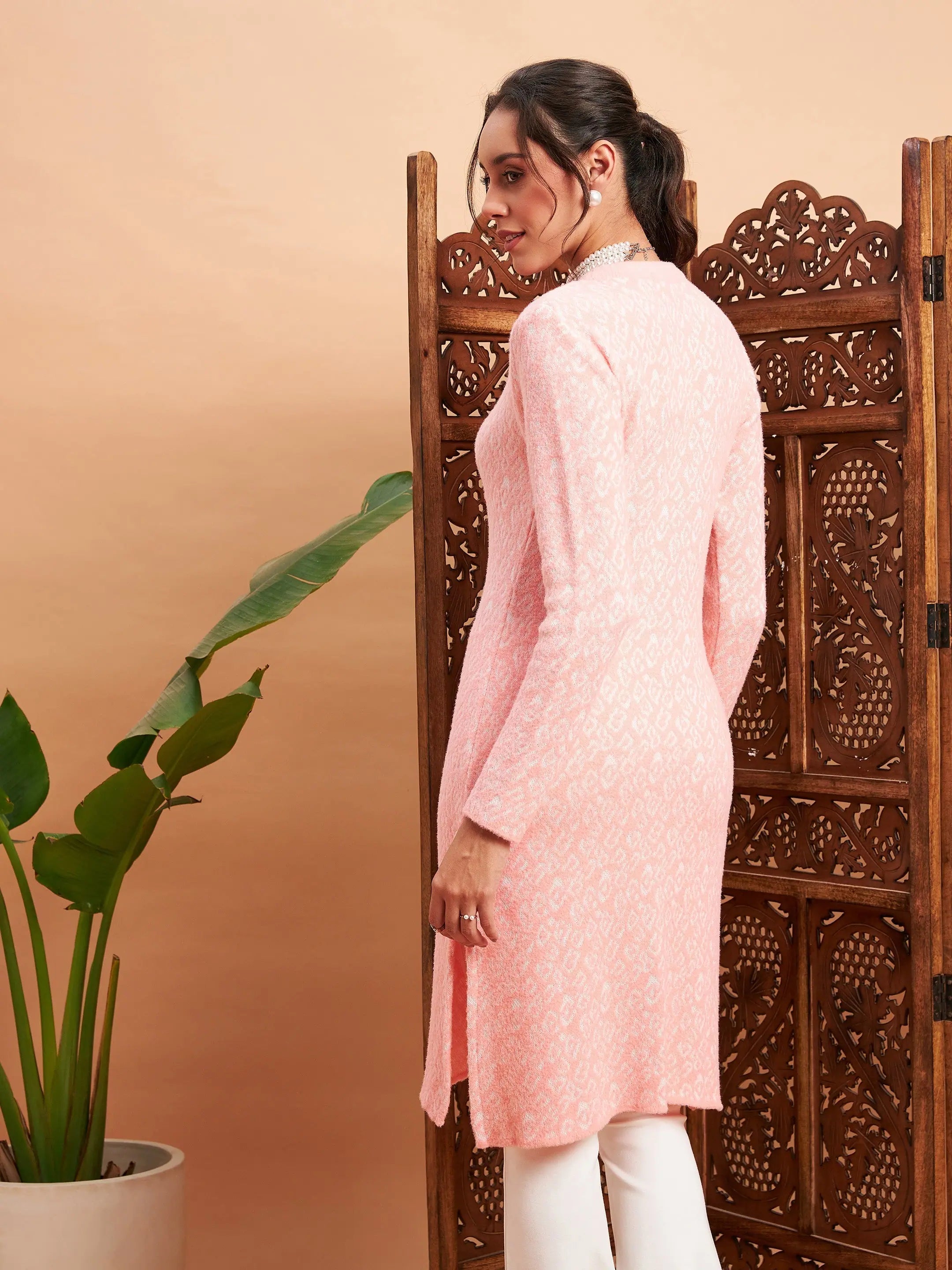 Pink & Off White Tie-Dye Indian Kurta Ladies - Nylon Kurtis