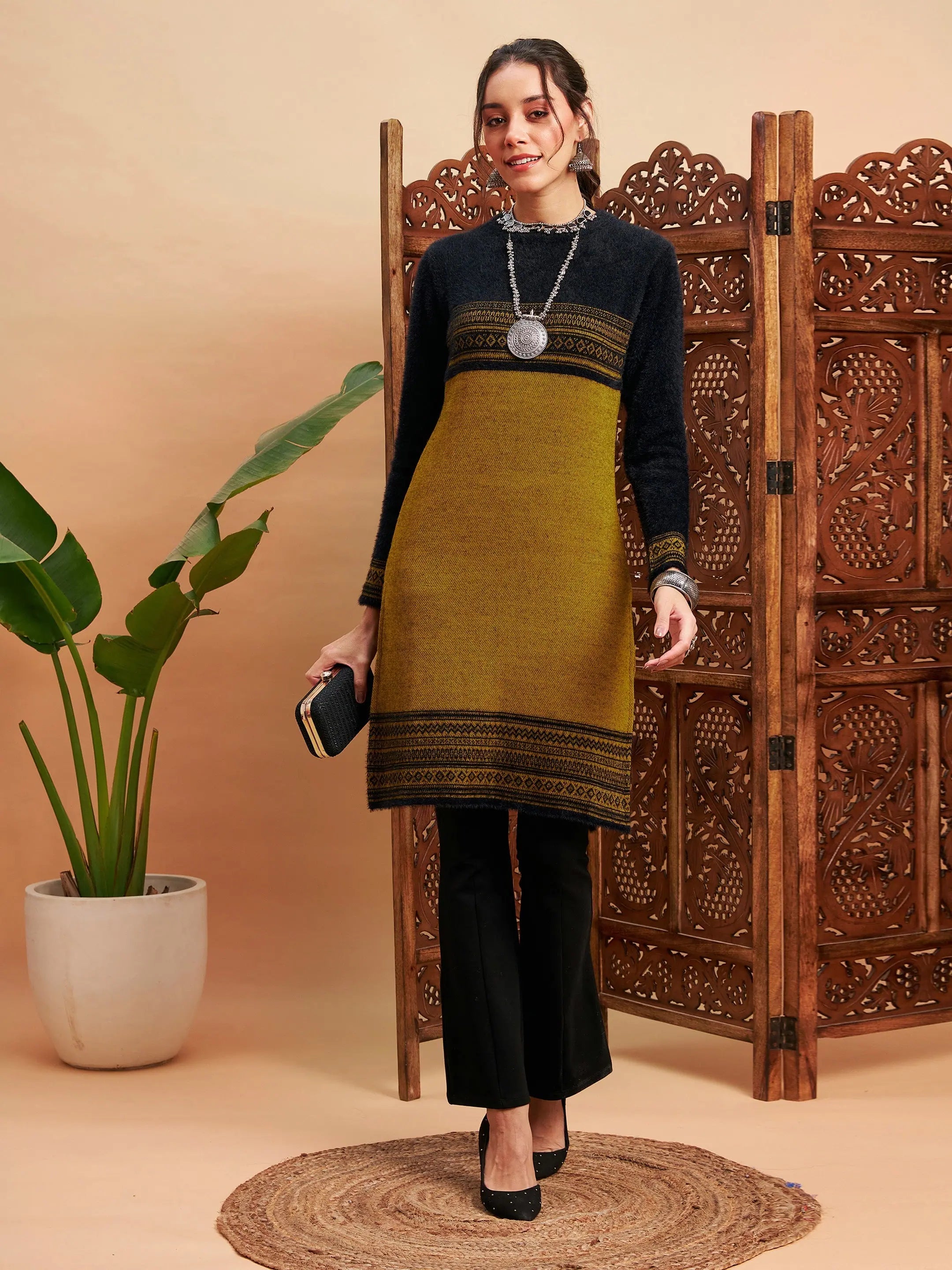 Mustard & Black Tie-Dye Indian Kurtis - Stylish Women's Kurta