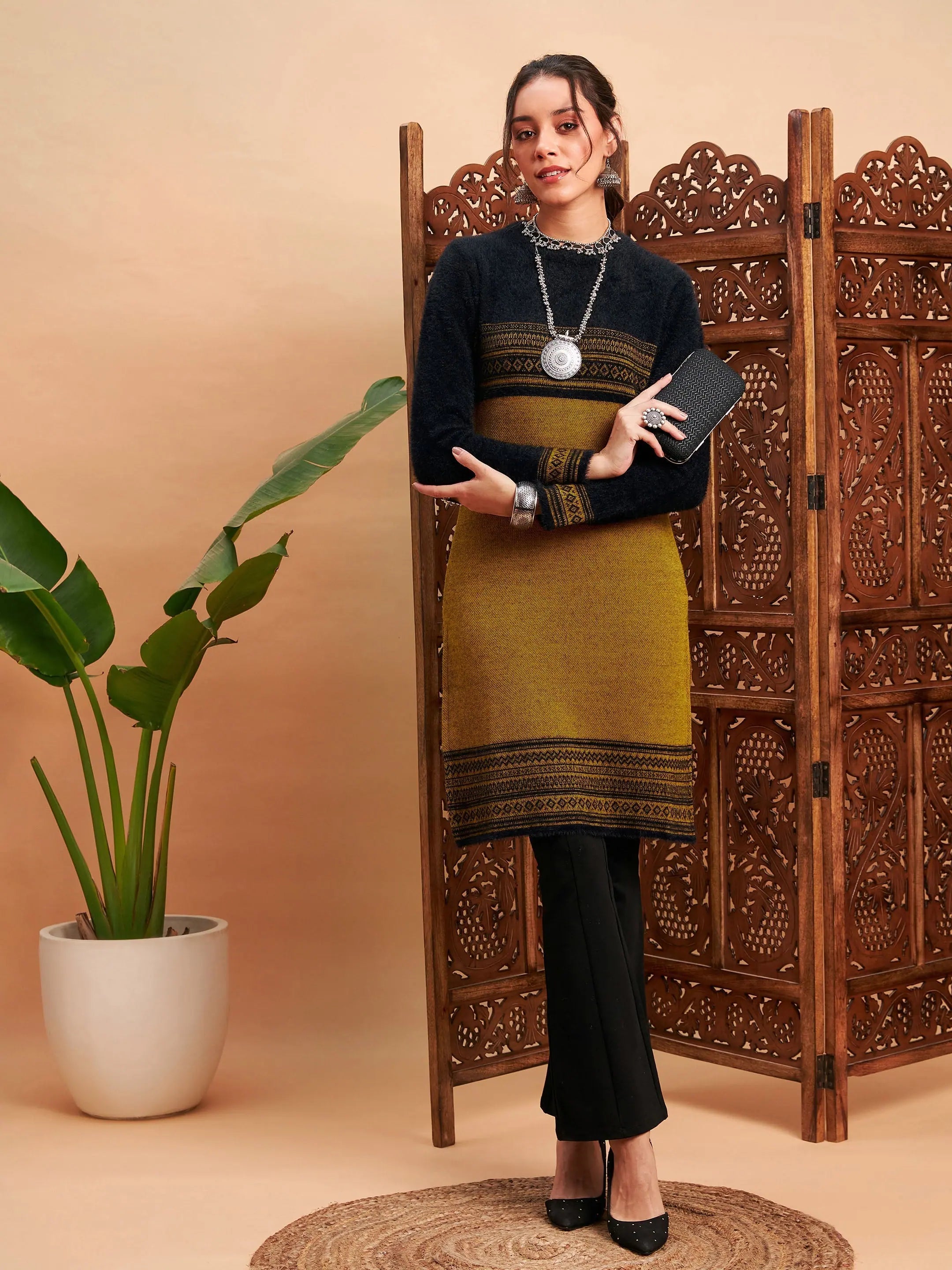 Mustard & Black Tie-Dye Indian Kurtis - Stylish Women's Kurta