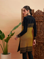 Women Mustard & Black Hair Wool Straight Kurta