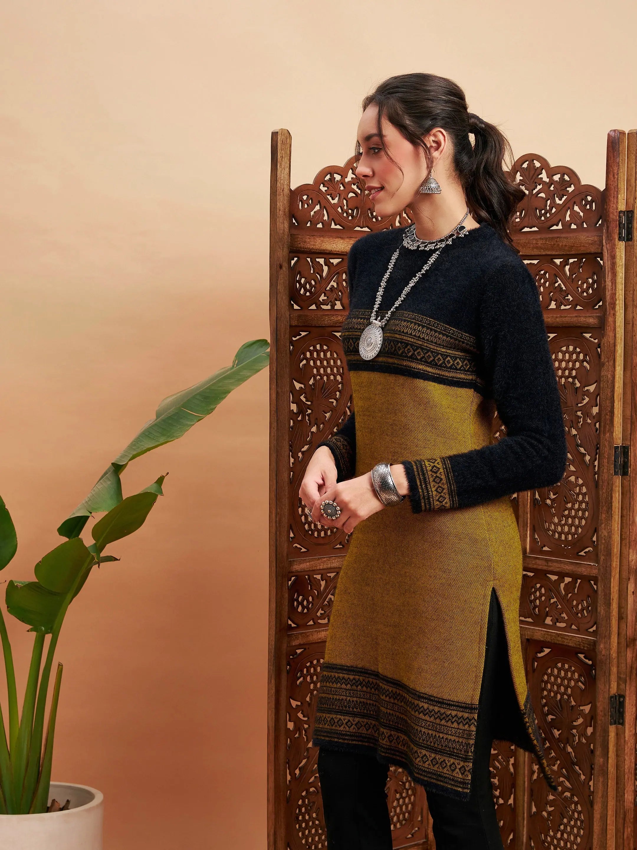 Mustard & Black Tie-Dye Indian Kurtis - Stylish Women's Kurta