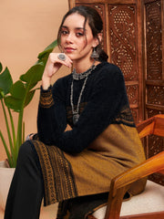Women Mustard & Black Hair Wool Straight Kurta
