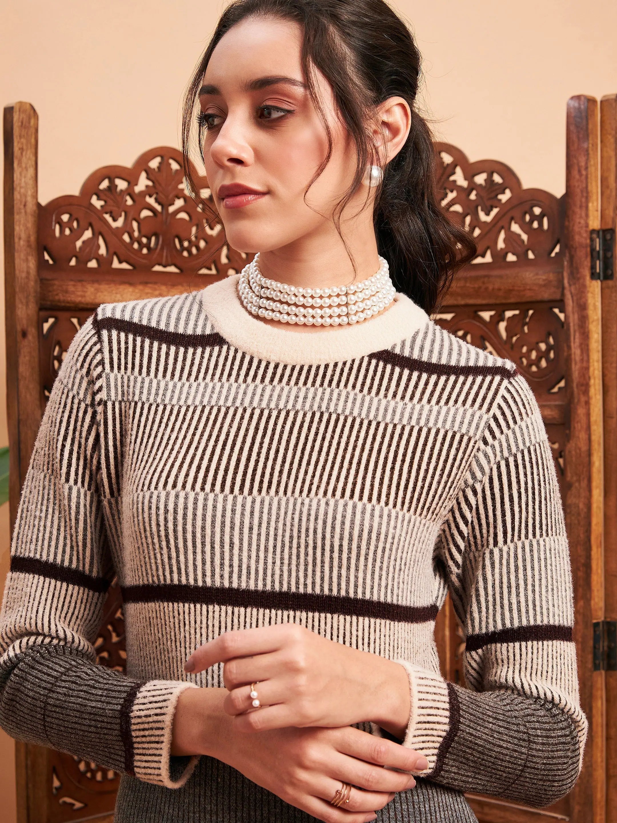 Beige & Brown Tie-Dye Nylon Straight Indian Kurta for Women