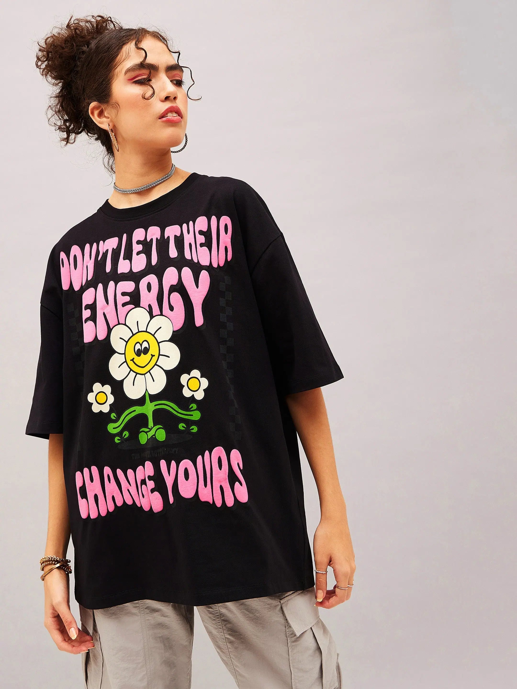 Black Energy Oversized Tee - Women's Lehenga Casual Style