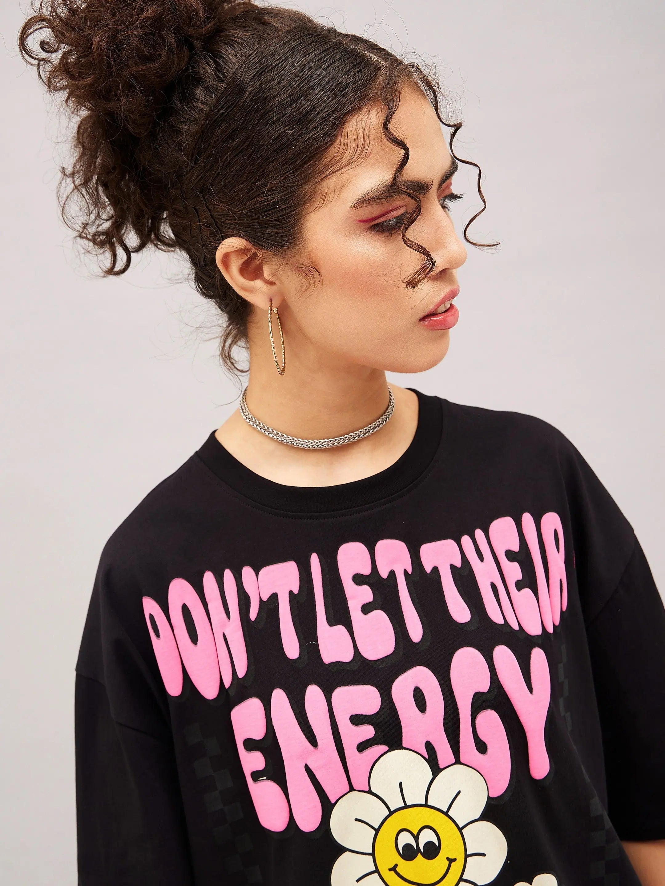 Black Energy Oversized Tee - Women's Lehenga Casual Style