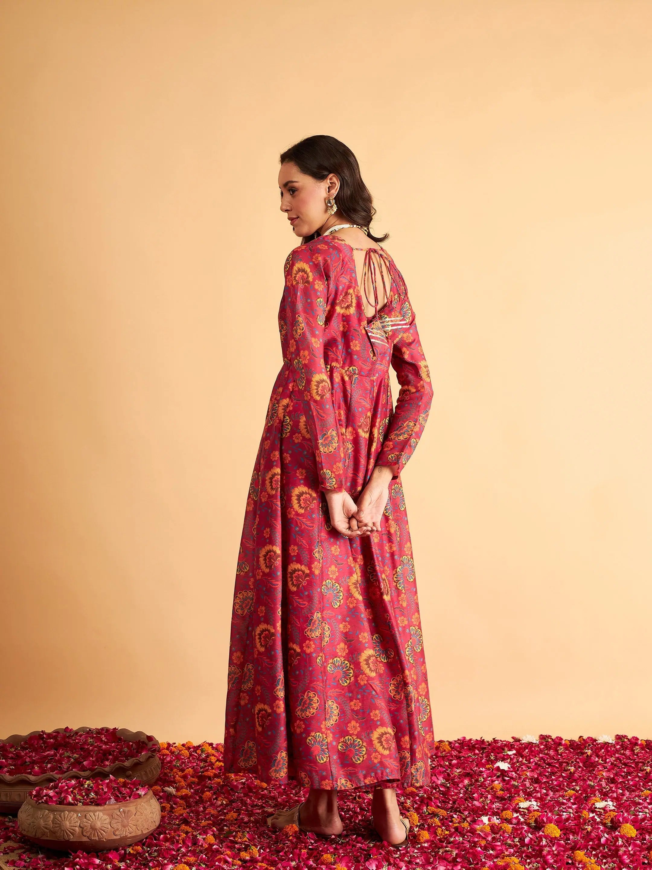 Floral Anarkali Maxi Dress - Women's Lehenga Inspired Style