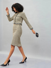 Women Off-White Check Jacquard Tweed Fringe Top