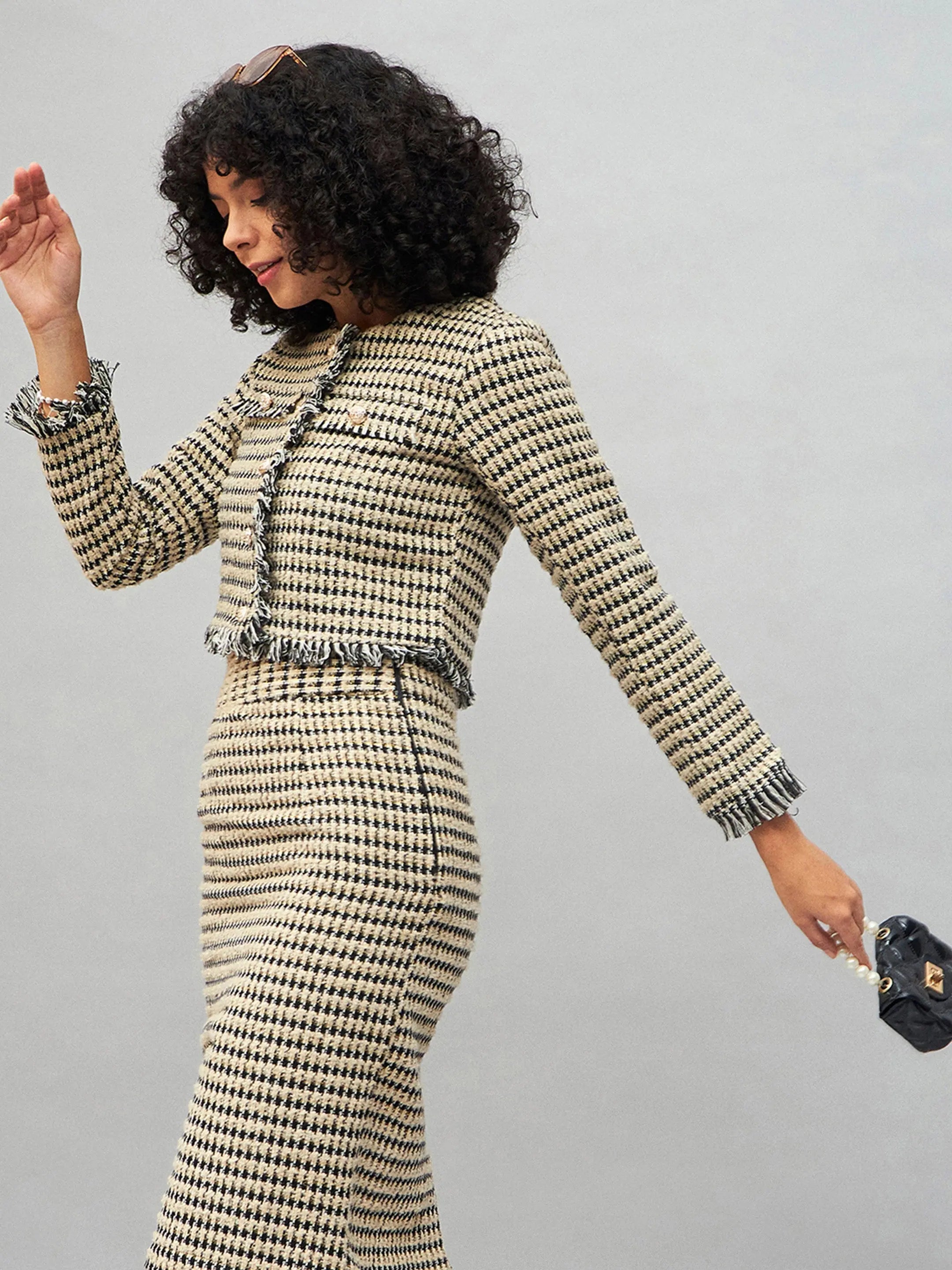 Off-White Fringe Tweed Top - Women's Western Wear Style