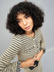 Women Off-White Check Jacquard Tweed Fringe Top