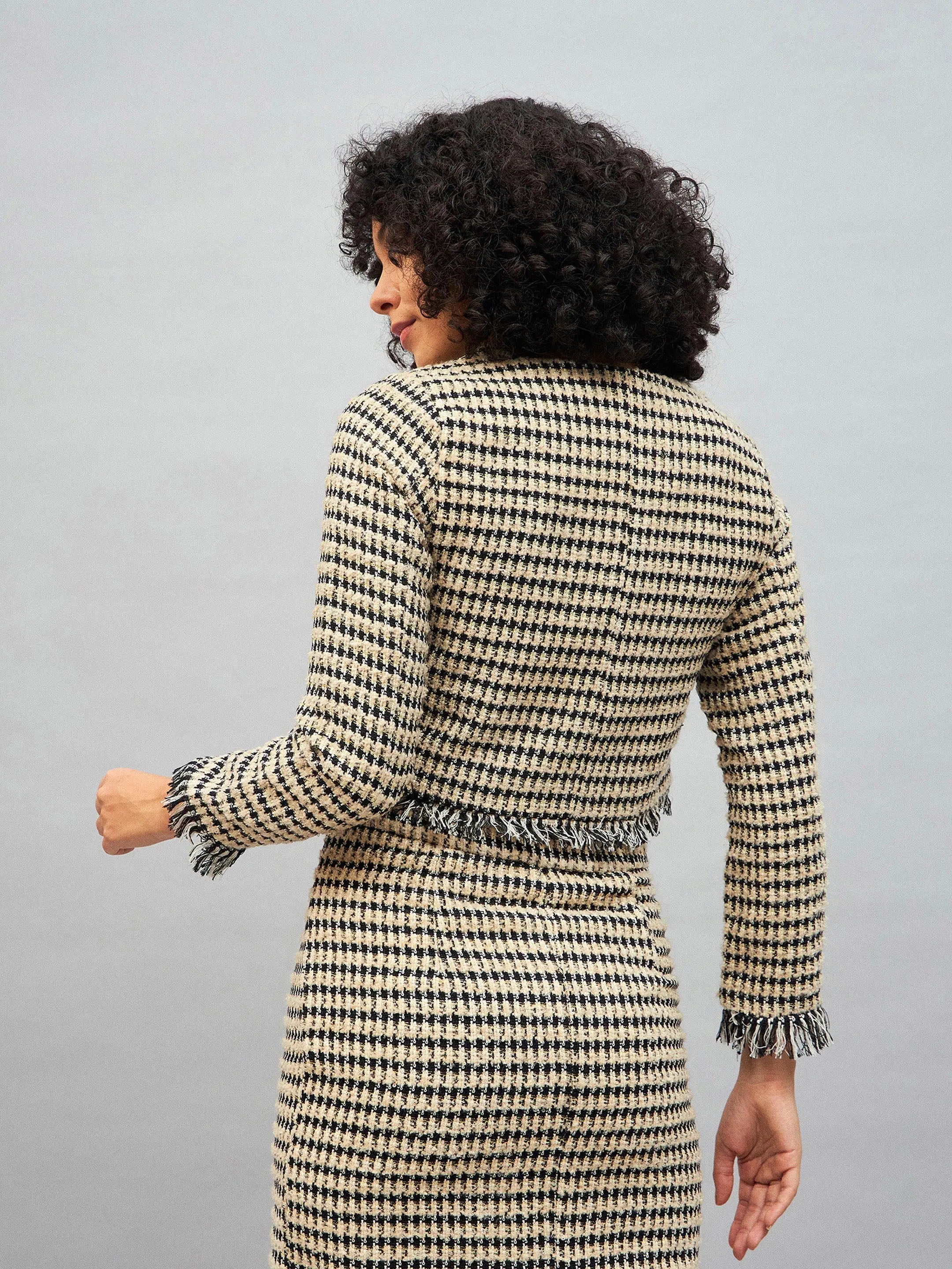 Off-White Fringe Tweed Top - Women's Western Wear Style