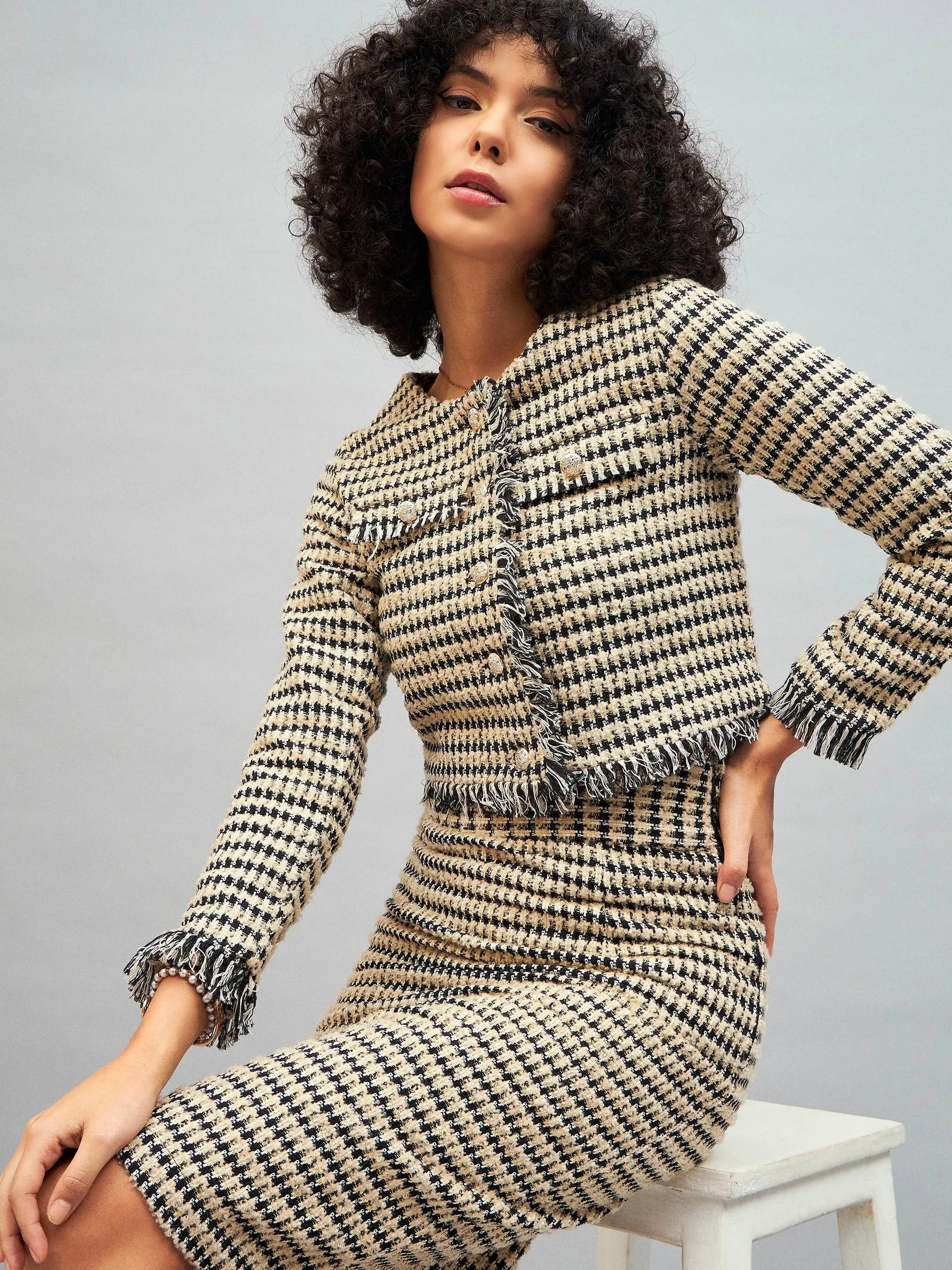 Off-White Fringe Tweed Top - Women's Western Wear Style