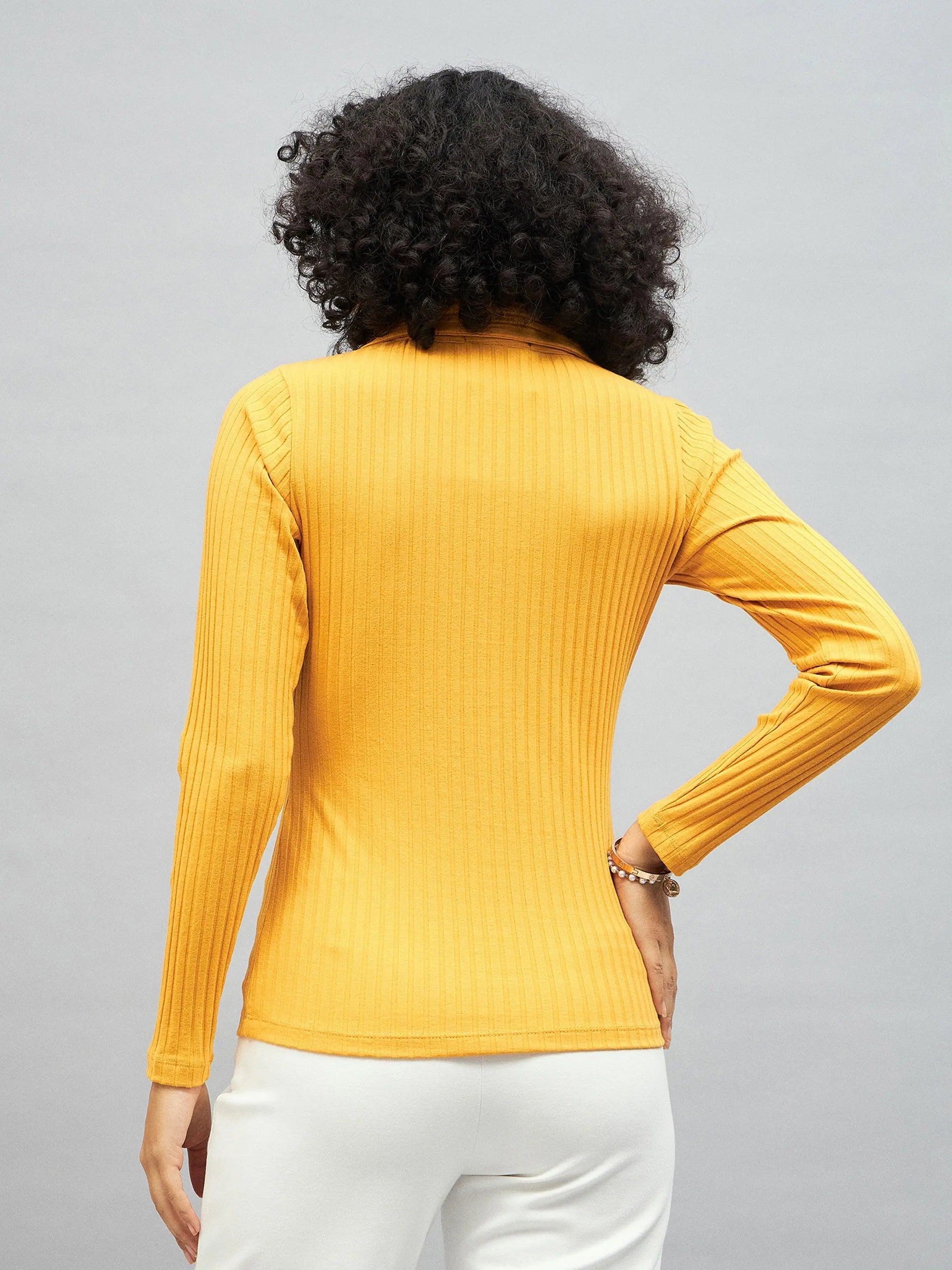 Yellow Rib Polo Neck Top | Women's Western Clothing Online