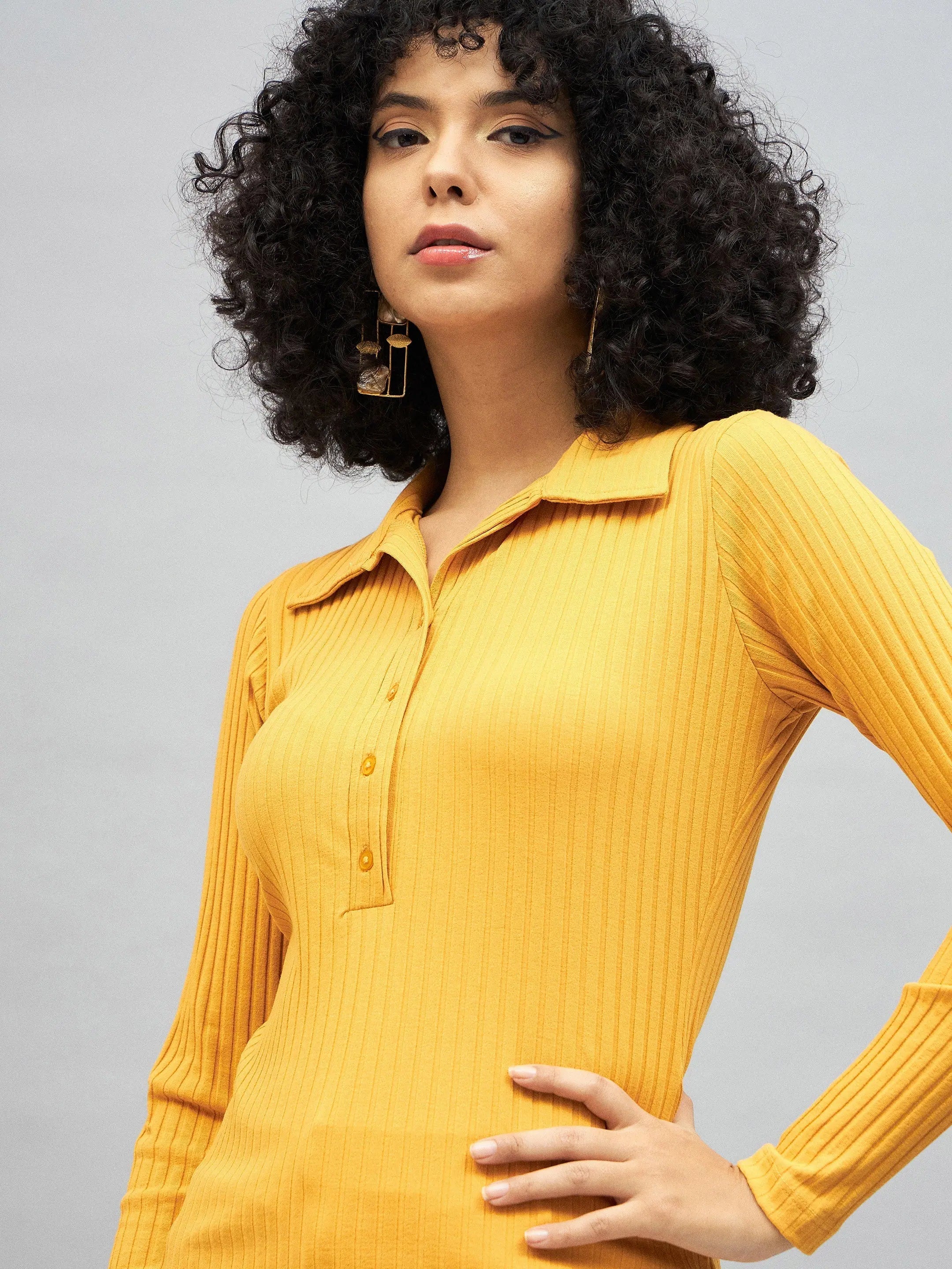 Yellow Rib Polo Neck Top | Women's Western Clothing Online
