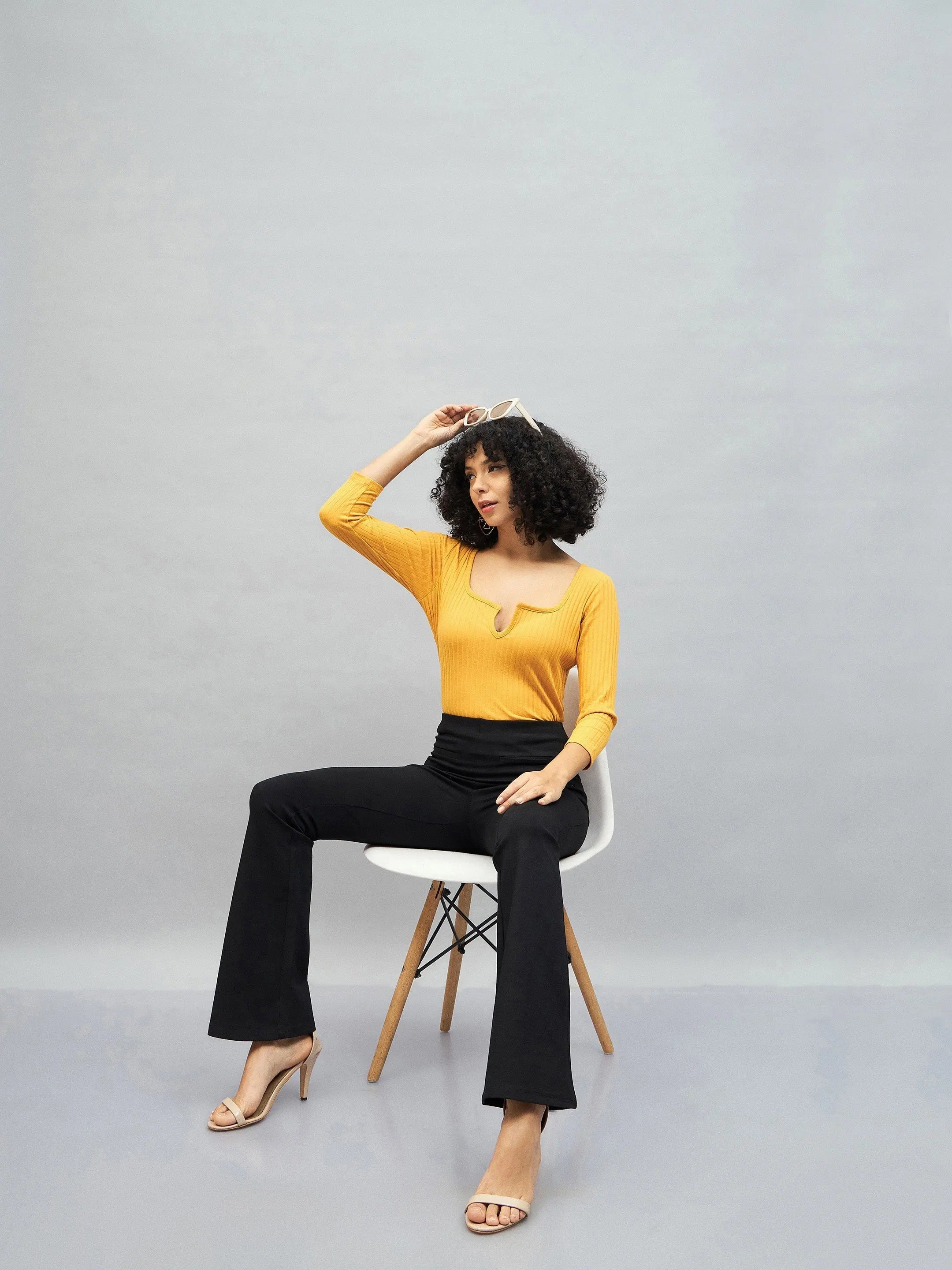 Yellow Rib V-Neck Top | Women's Western Wear