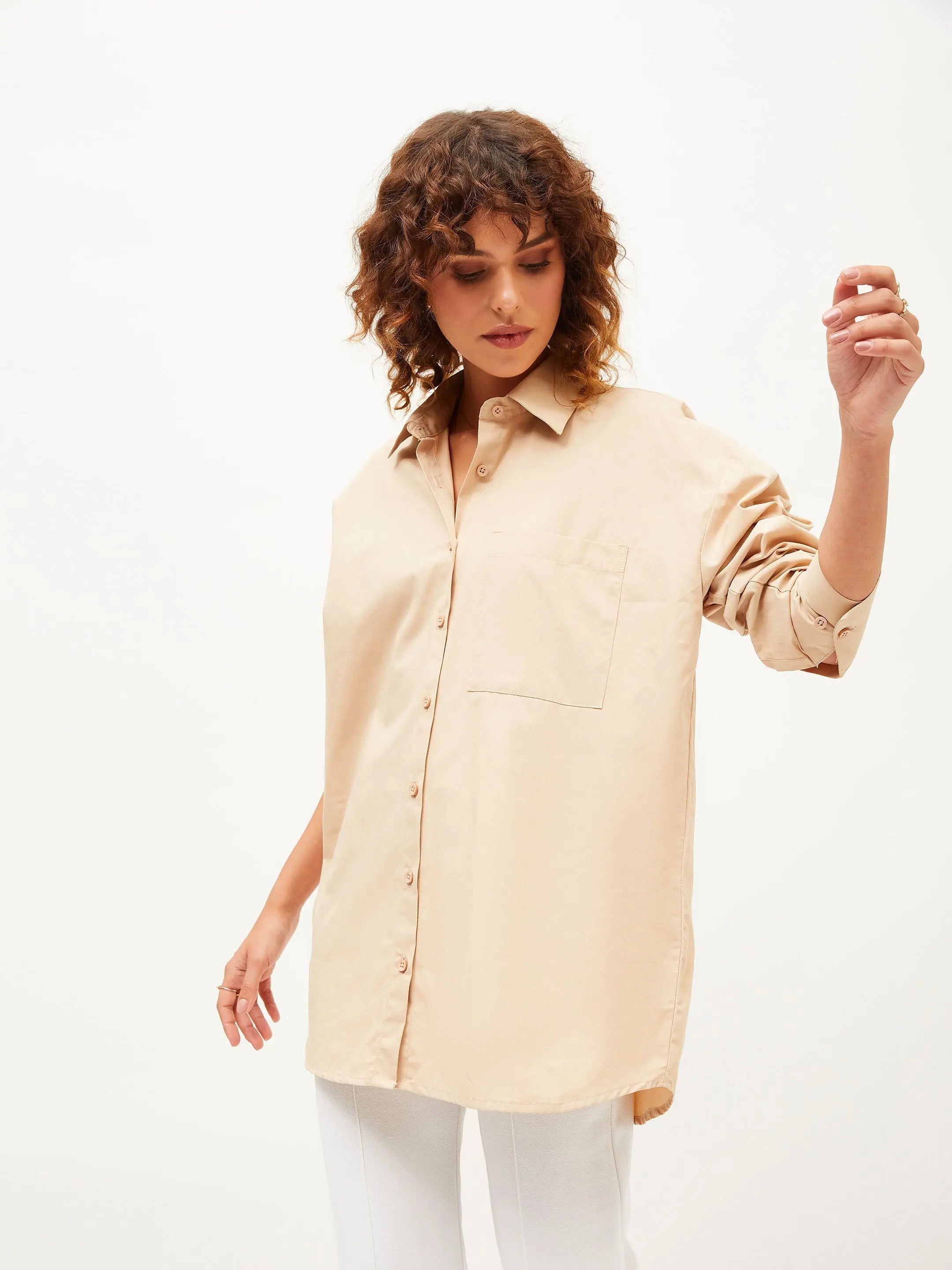 Beige Poplin Oversize Shirt | Women's Casual Top