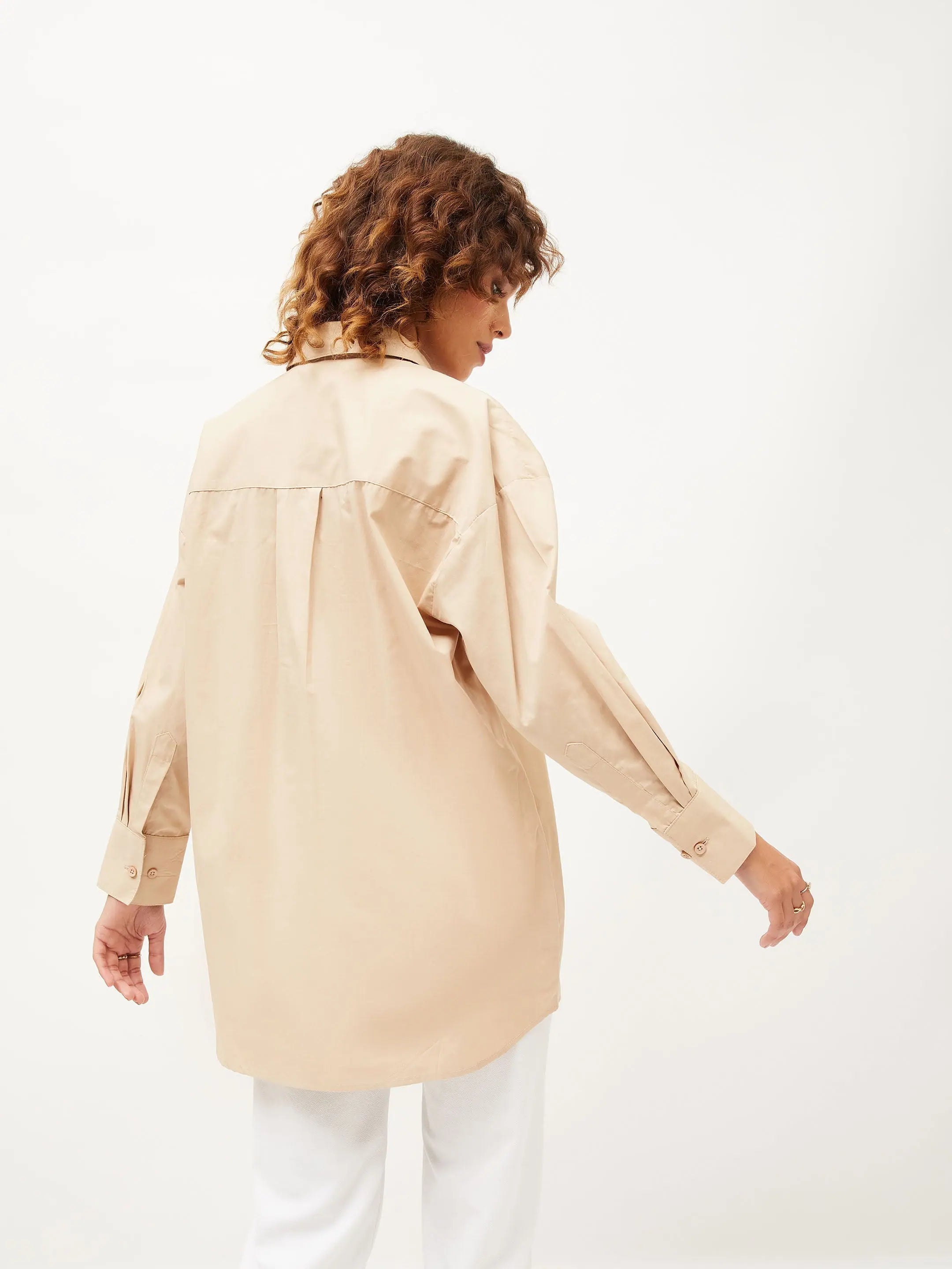 Beige Poplin Oversize Shirt | Women's Casual Top