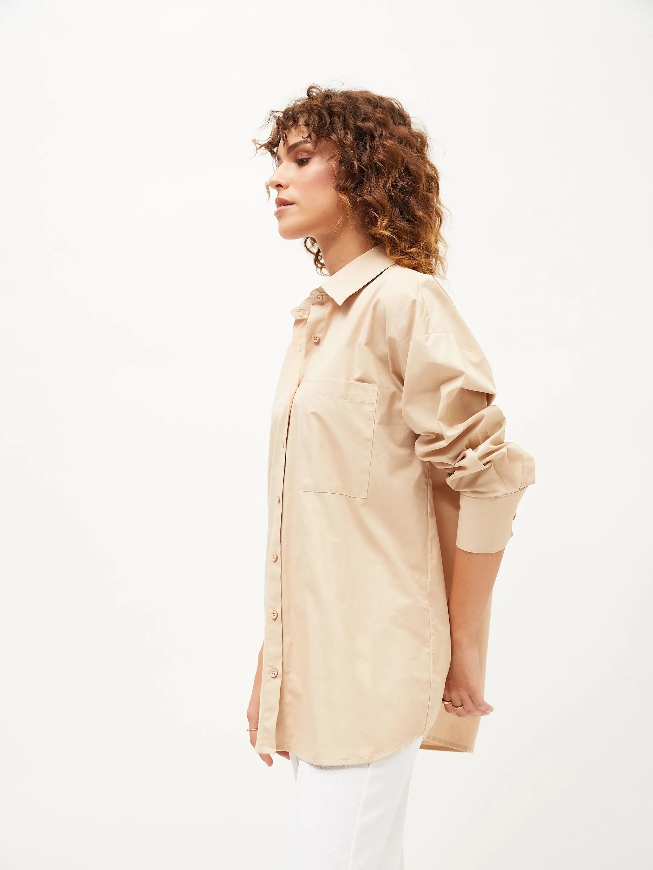 Beige Poplin Oversize Shirt | Women's Casual Top