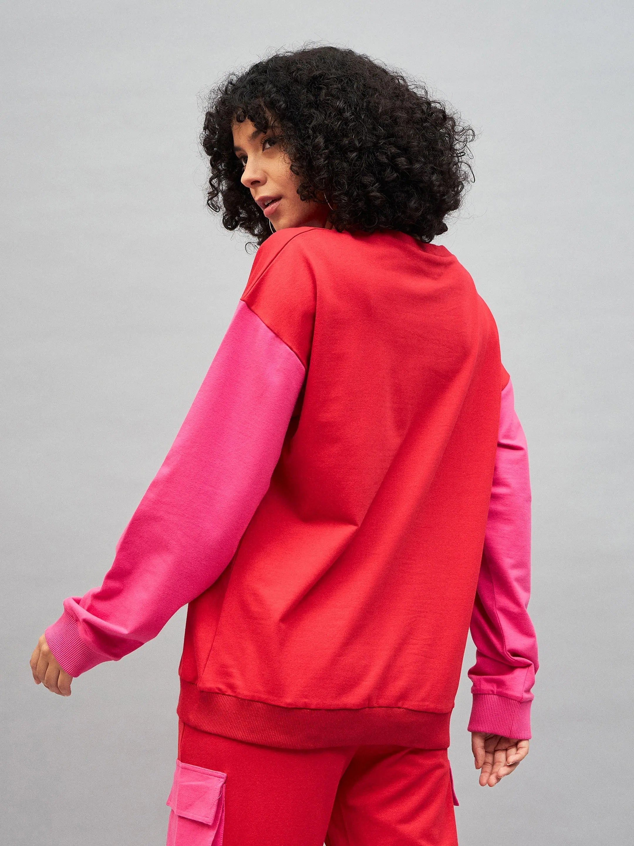 Red Colourblock Oversize Sweatshirt - Women's Comfort Fit