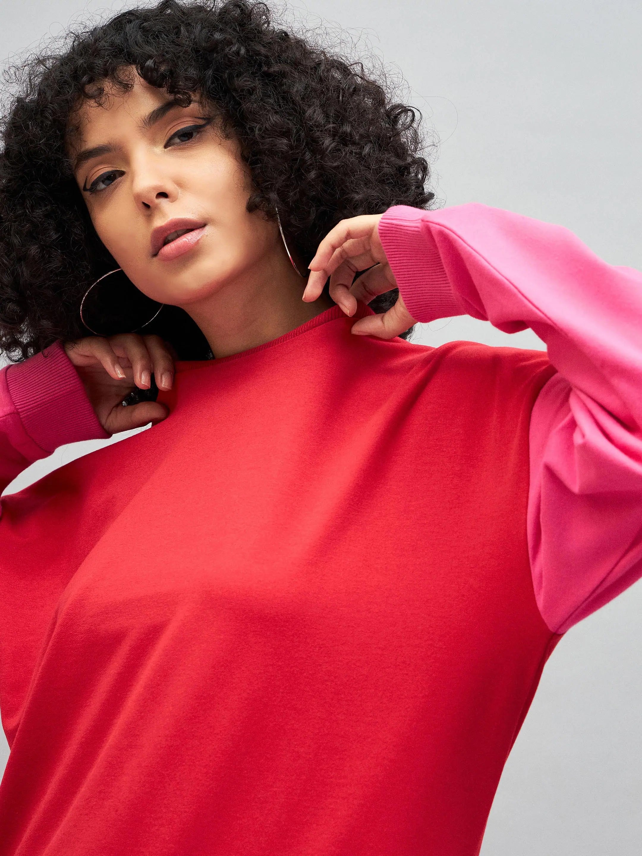 Red Colourblock Oversize Sweatshirt - Women's Comfort Fit